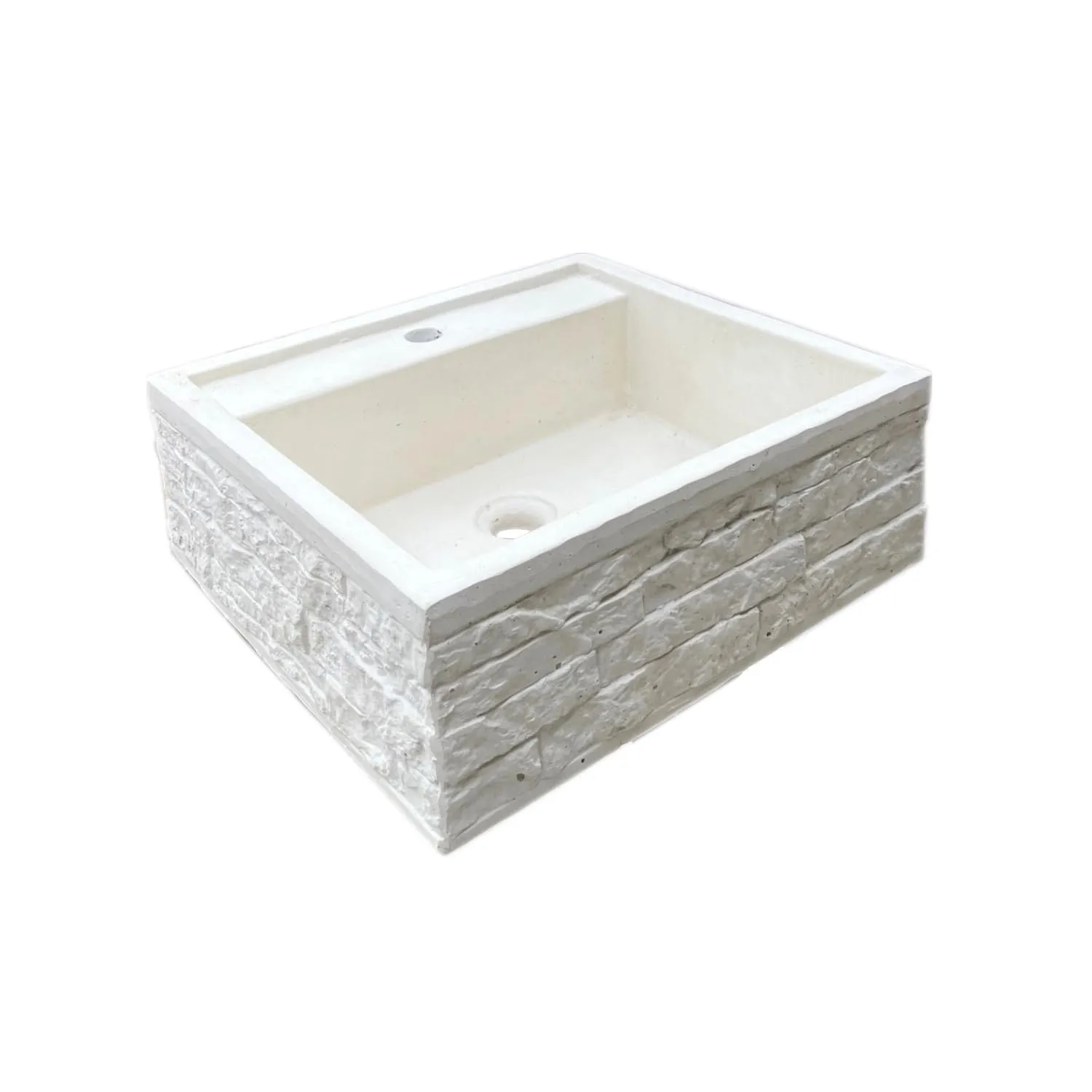 Fanuli manufatti - Pila in cemento bianco installazione sospesa, Rubinetto a piano, lavandino per balcone modello Pietra e bocciardato (Pietra - Stone)