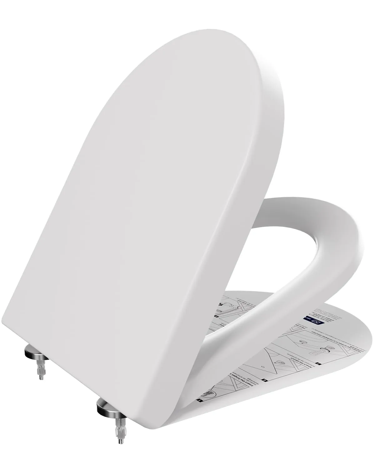 ANYCEE Copriwater con abbassamento automatico, sedile WC in Duroplast, copriwater con antibatterico, a forma di D, coperchio WC con funzione Quick Release universale, bianco