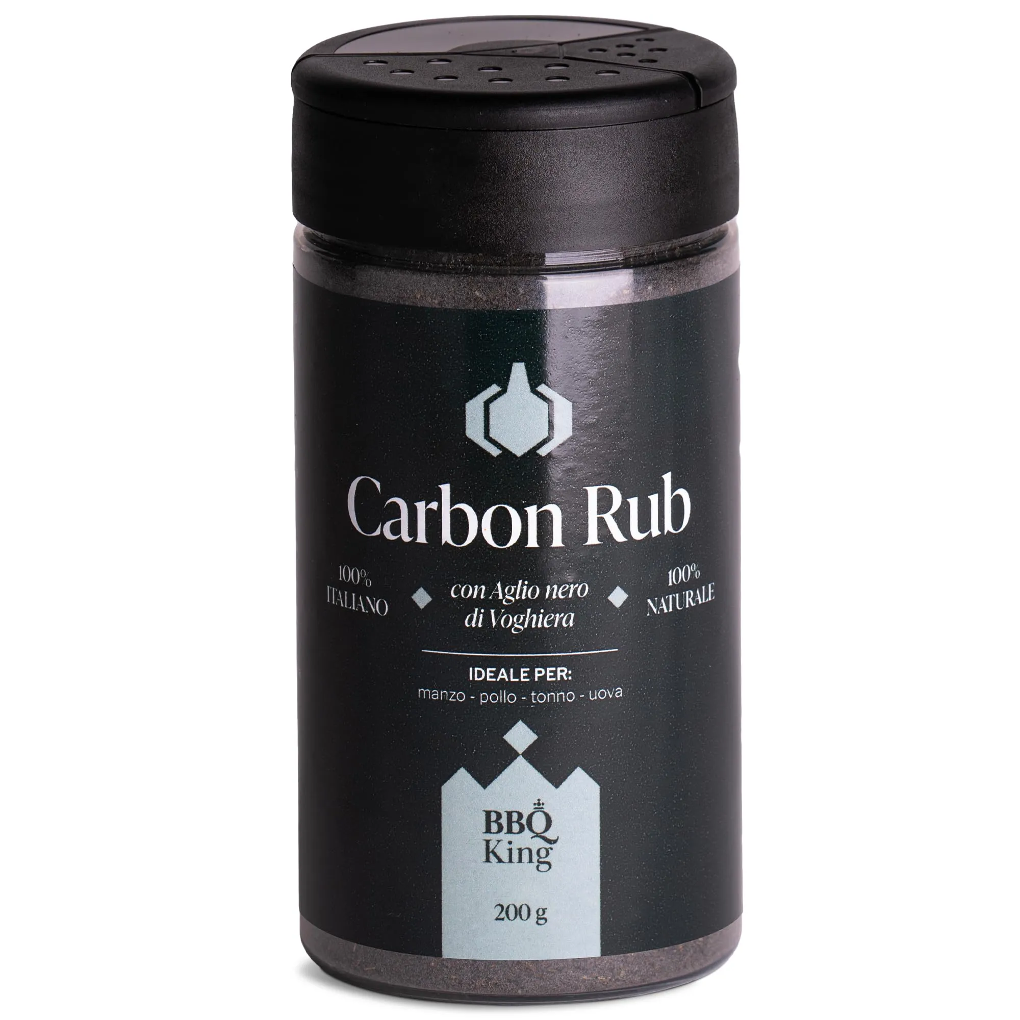 BBQ KING - Carbon Rub Confezione da 200 Gr, Dry Rub Bbq per Manzo Ideale per Barbecue e Grill, Set Spezie Cucina 100% Made in Italy, Miscela di Spezie per Carni quali Manzo, Agnello e Pollo