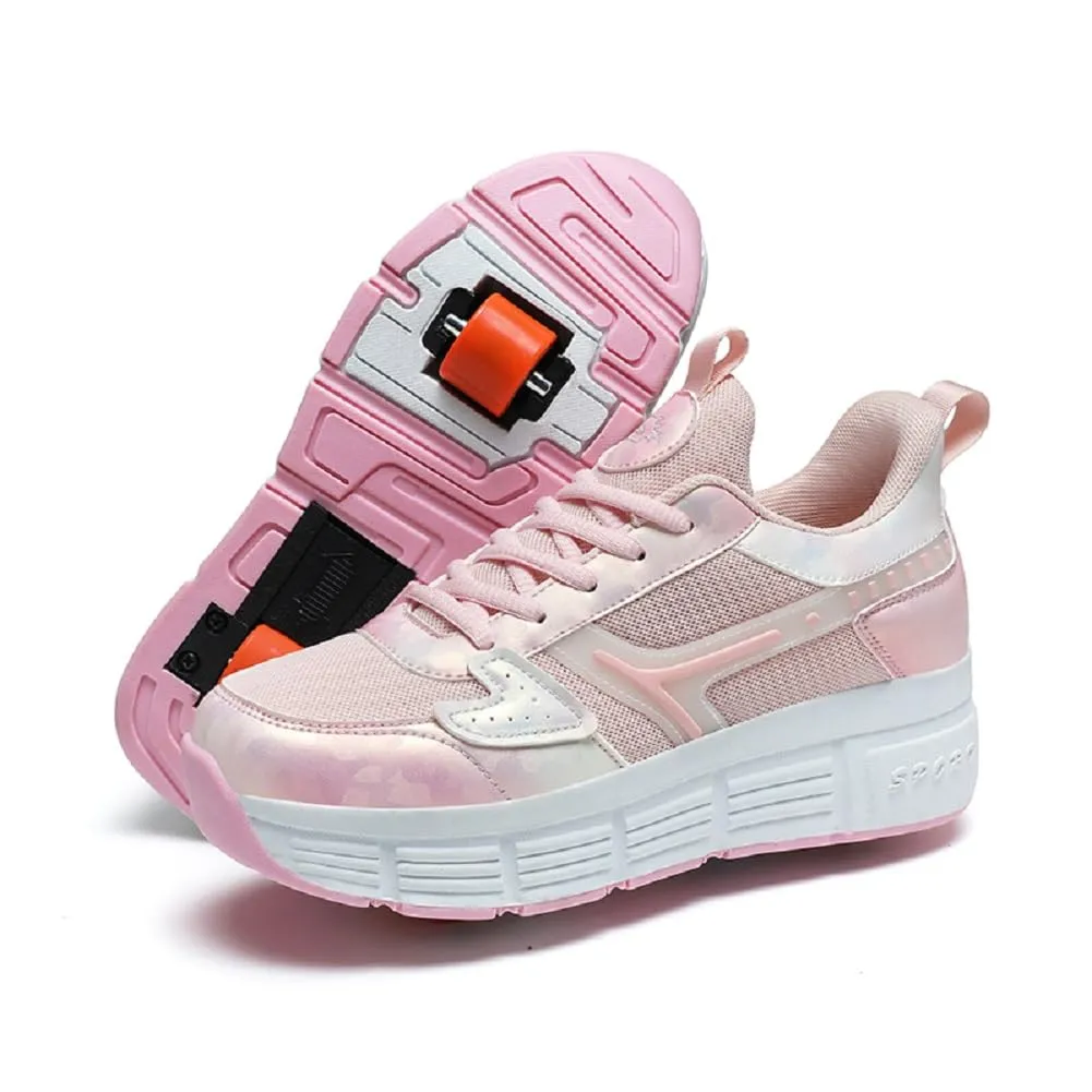 LYBANG Bambini Skateboard Scarpe Sportive con Doppia Rotelle Retrattile Sneakers Outdoor Multisport Moda Running Calzature da Ginnastica per Bambini Regalo di Compleanno