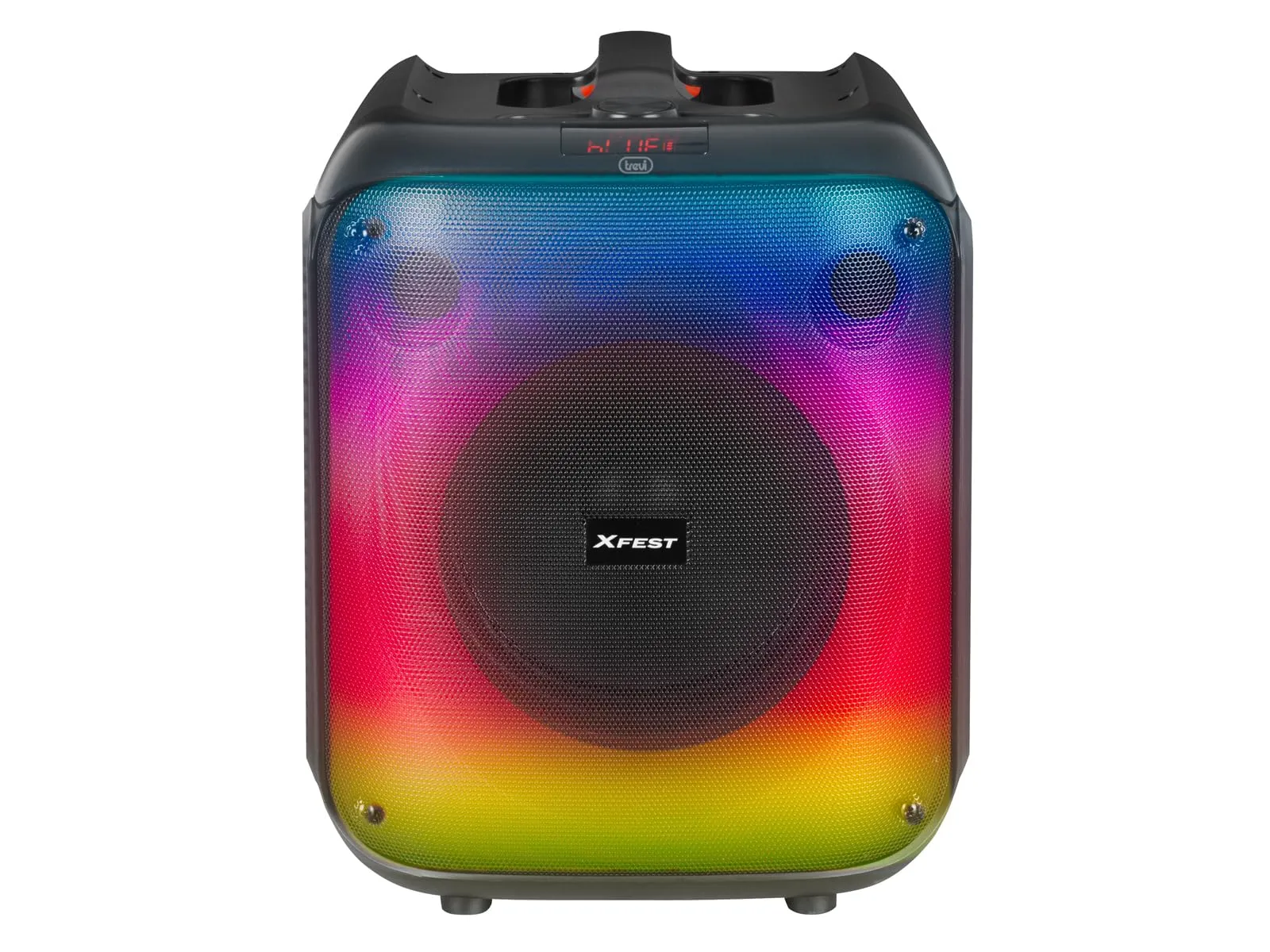 Trevi XFest XF 470 KB Altoparlante Amplificato 60W, Cassa Wireless Portatile con Microfono Dinamico Incluso per Karaoke, Funzione TWS, File MP3 da Flash USB/Micro SD, AUX-IN, Display LED Rosso