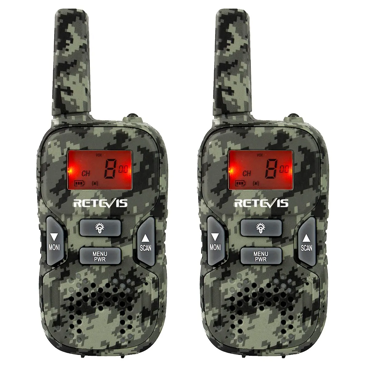 Retevis RT33 Walkie Talkie Bambini, Walkie Talkie Bambini 6-12 Anni, Torcia LED, Regali Natale per Gioco Caccia Esercito Esplora Avventura Aperto (Mimetico, 2 Pezzi)