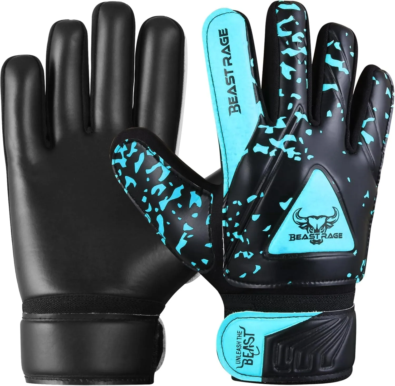 BEAST RAGE Guanti da Portiere per Bambini,Ragazzi Giovani,Guanti da Portiere di Calcio per Bambini con Doppio Supporto,Guanti Calcio per ragaz (Acqua, Taglia 4 Adatta per Bambini da 6 a 9 Anni)