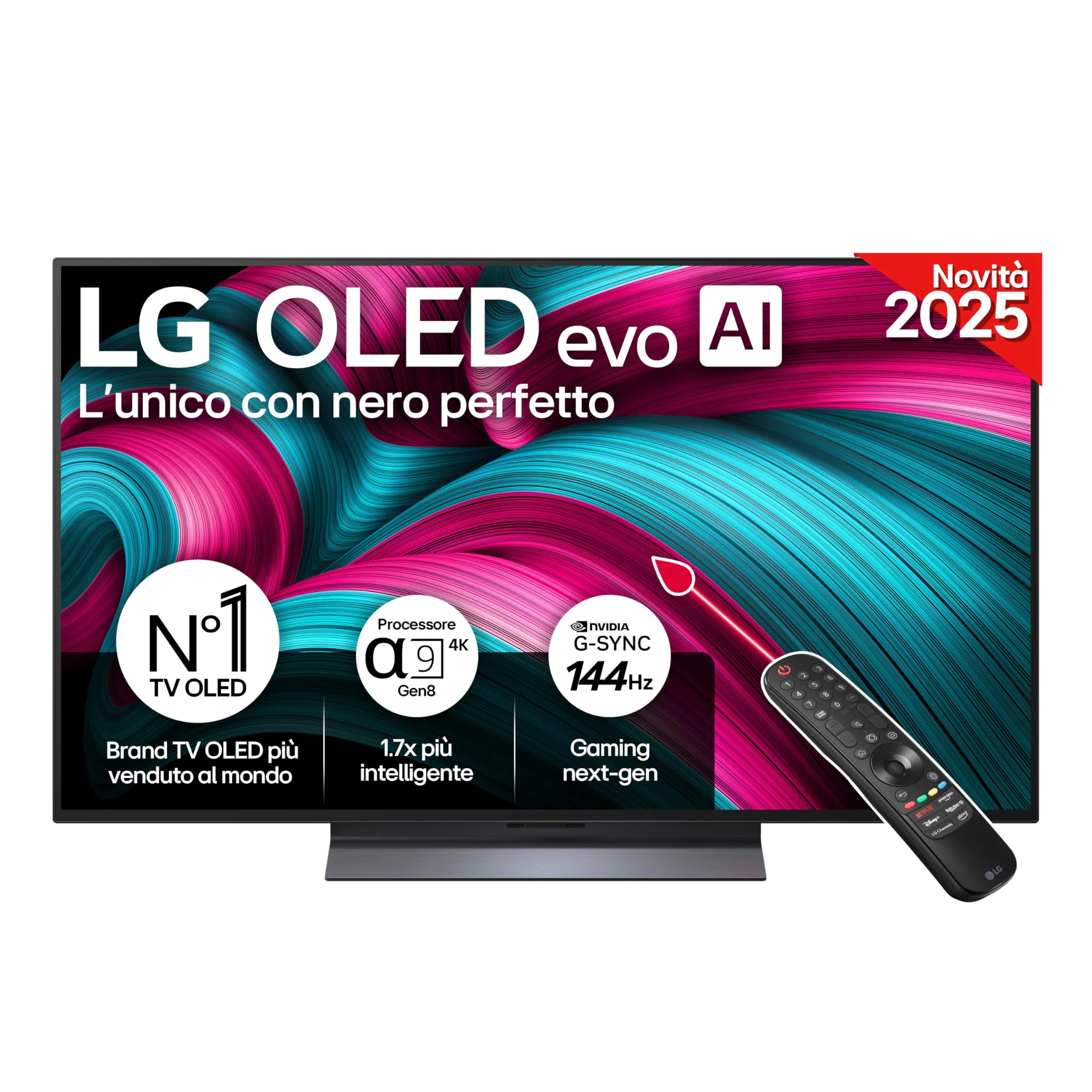 LG OLED evo AI C5 TV 48 pollici, Smart TV 4K, Processore α9 Gen8, webOS con AI, Dolby Vision & Atmos, Gaming con VRR e GSYNC 4K@144Hz, 4 HDMI 2.1, Alexa, OLED48C56LB 2025