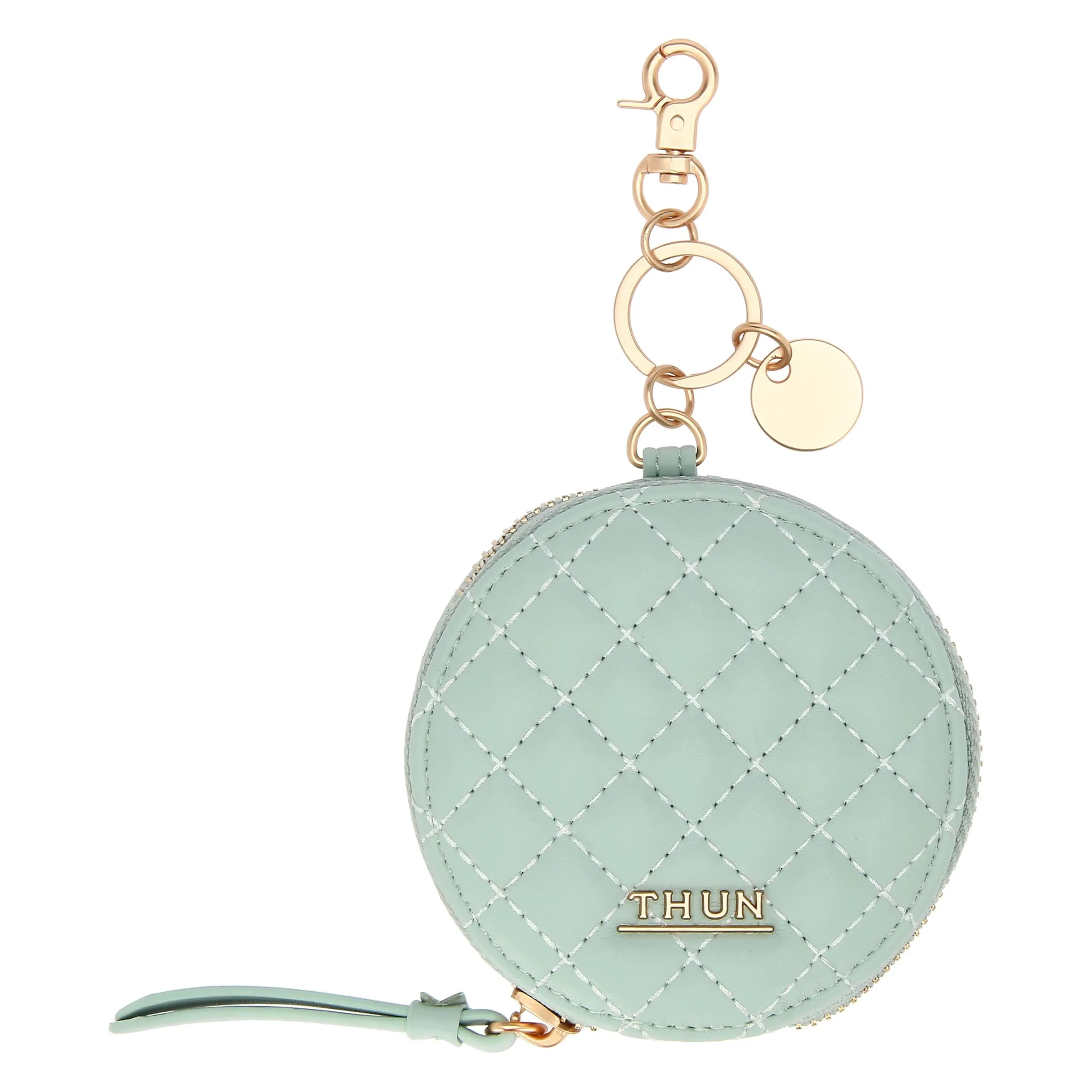 THUN - Portachiavi rotondo con zip, verde - metallo - Collezione Sempre con me - Ø 9 cm, 2 cm