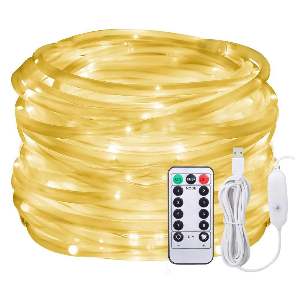 Afufu Luci a Led, Luci a 10 m di cavo USB alimentate, 100 luci del tubo del LED all'aperto con 8 modi, impermeabili IP65, decorazioni di Natale