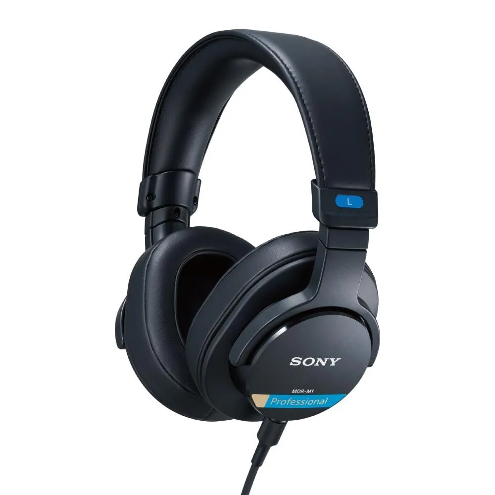 Sony MDR-M1 Studio - Cablate, Riproduzione a banda ultra larga (5 Hz-80 kHz), Ideali per registrazioni e mixaggi in studio, Design leggero(216 g), Include 2 cavi rimovibili di alta qualità, Nero