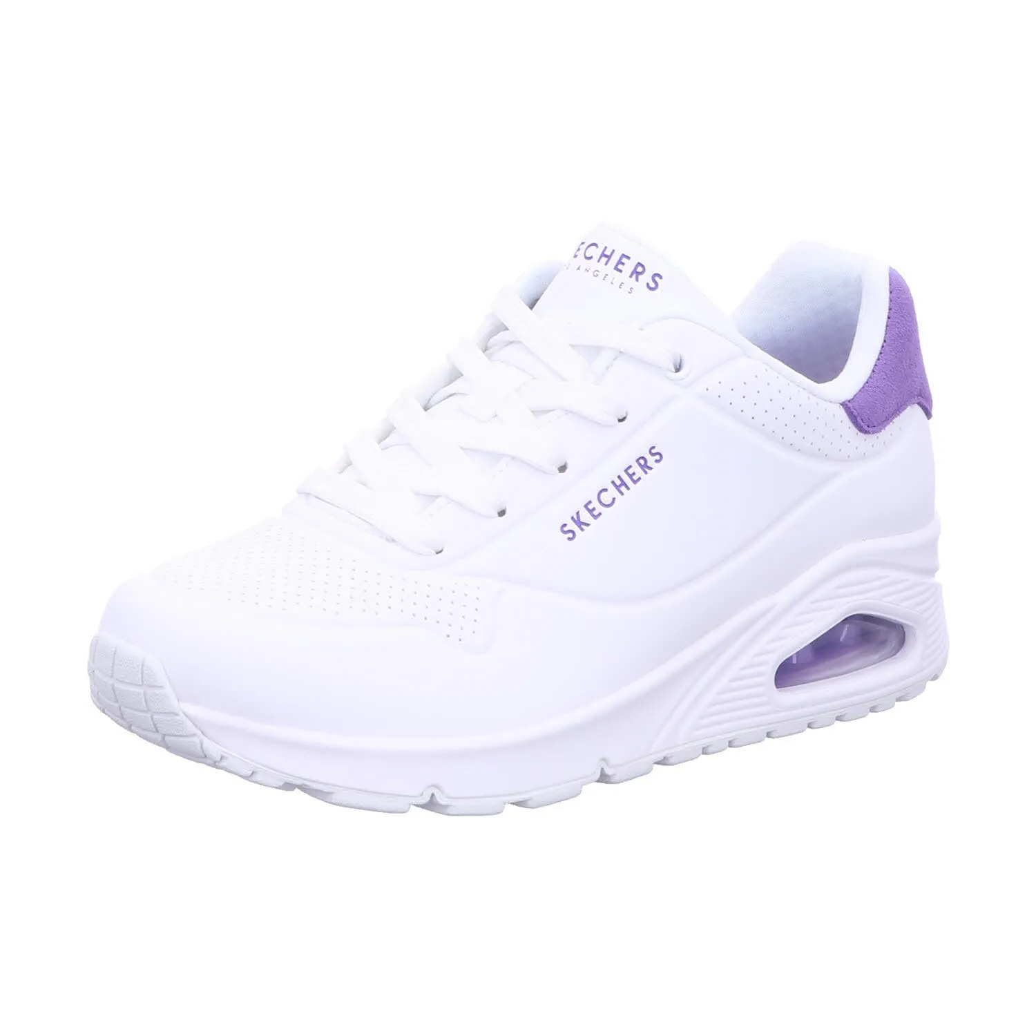 Skechers Uno, Sneaker Donna, White Durabuck Purple Suede Trim, 38 EU