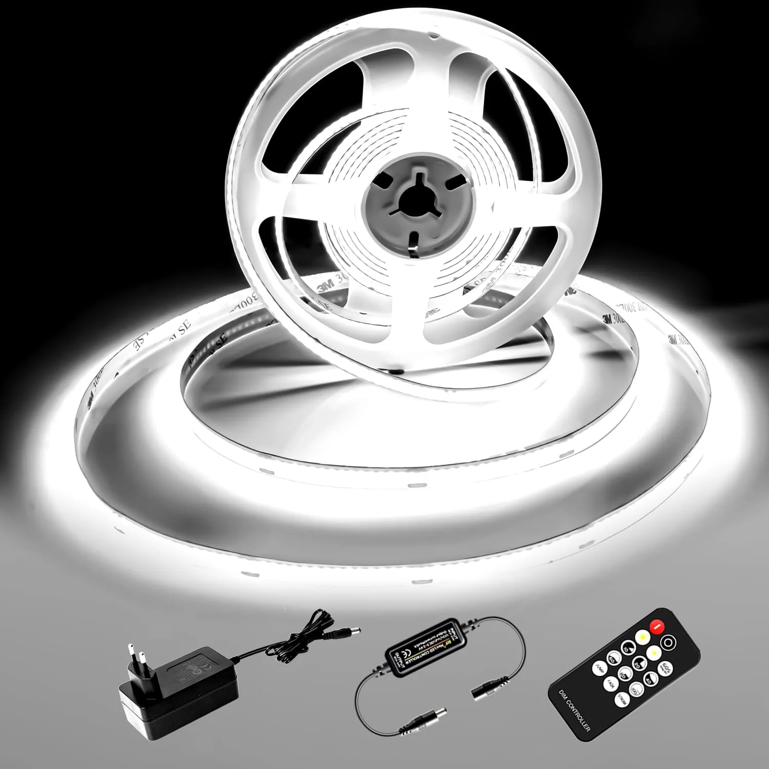 luktix Striscia LED Bianca Freddo 2m, 6000K Striscia LED Dimmerabile 24V, CRI92 +, larghezza 8mm, con Telecomando e alimentazione, per la decorazione domestica, cucina, specchio (6000K, 2M)
