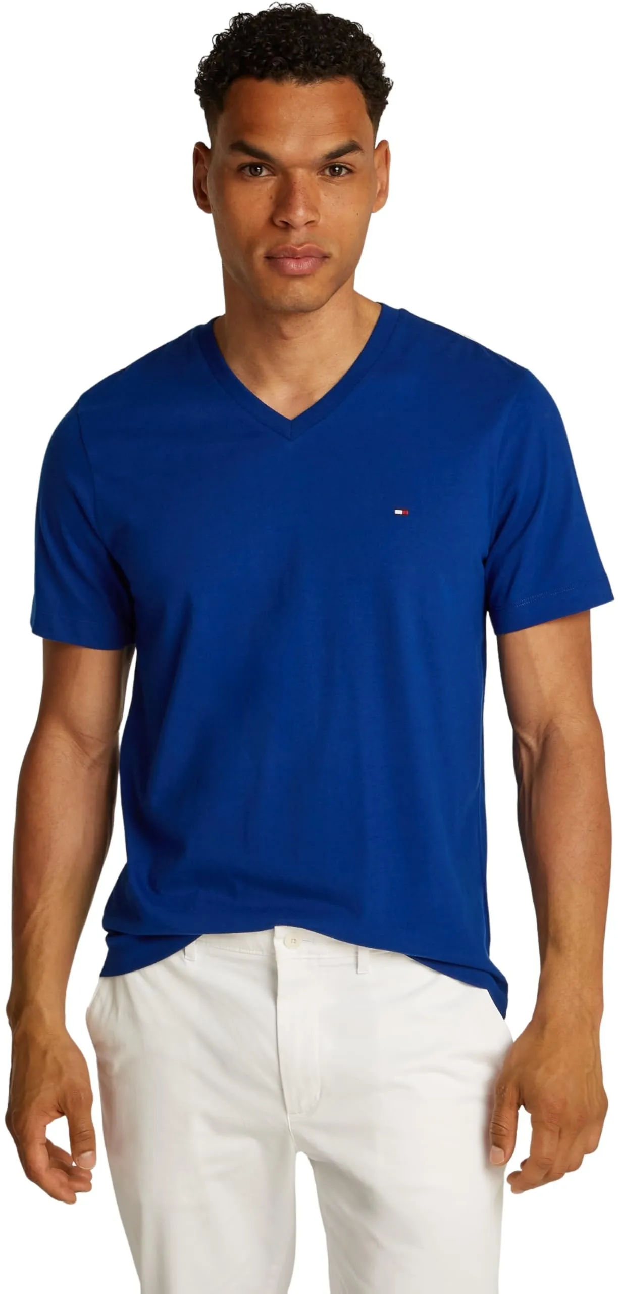 Tommy Hilfiger Uomo T-shirt Maniche Corte Essential Tee con Scollo a V, Blu (Wedge Blue), L