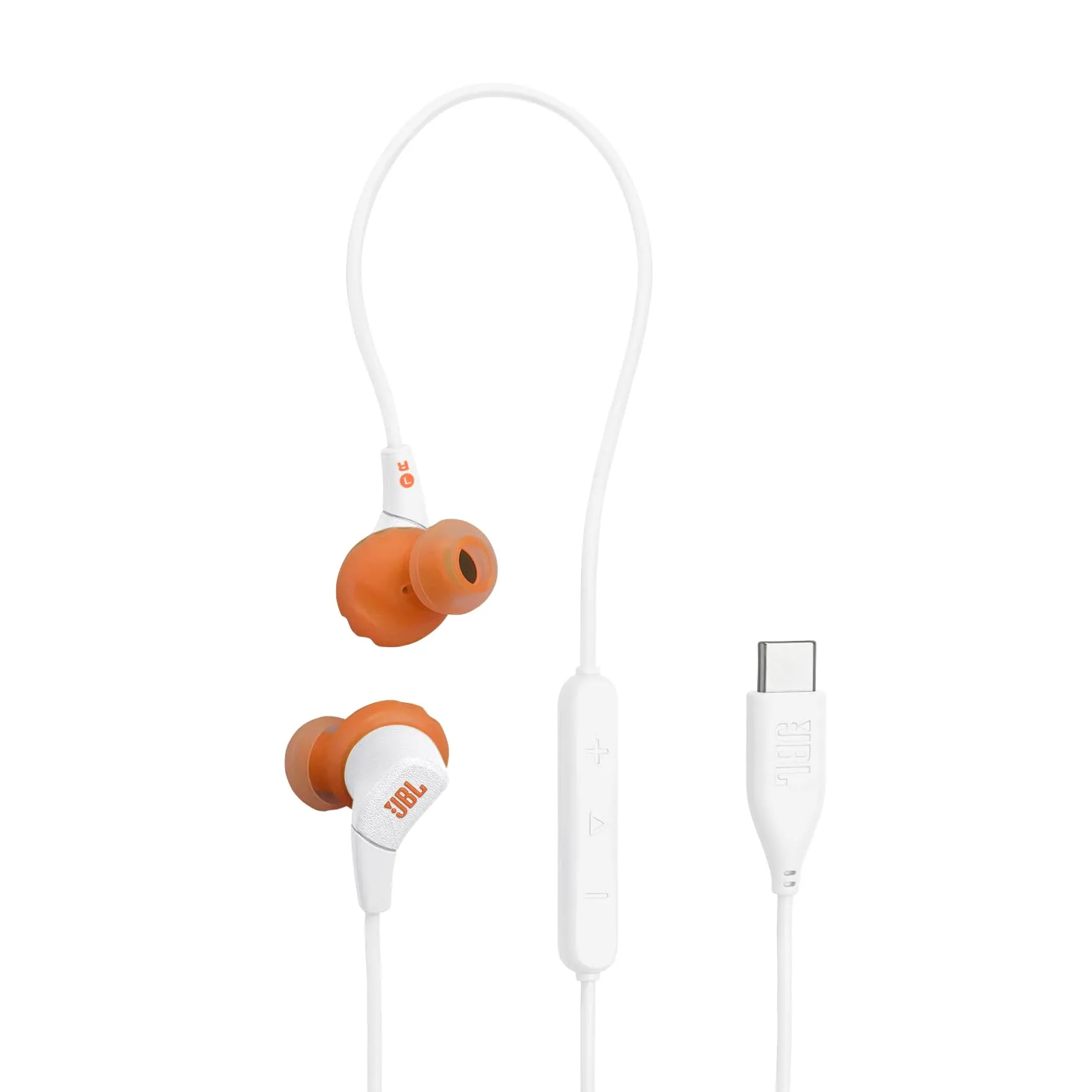 JBL Endurance Run 3 Auricolari Sportivi con Cavo, Tecnologia FlipHook & TwistLock, Resistenza a Polvere e Acqua IP65, Suono JBL Pure Bass, Microfono e Comando sul Cavo, USB-C,Bianco