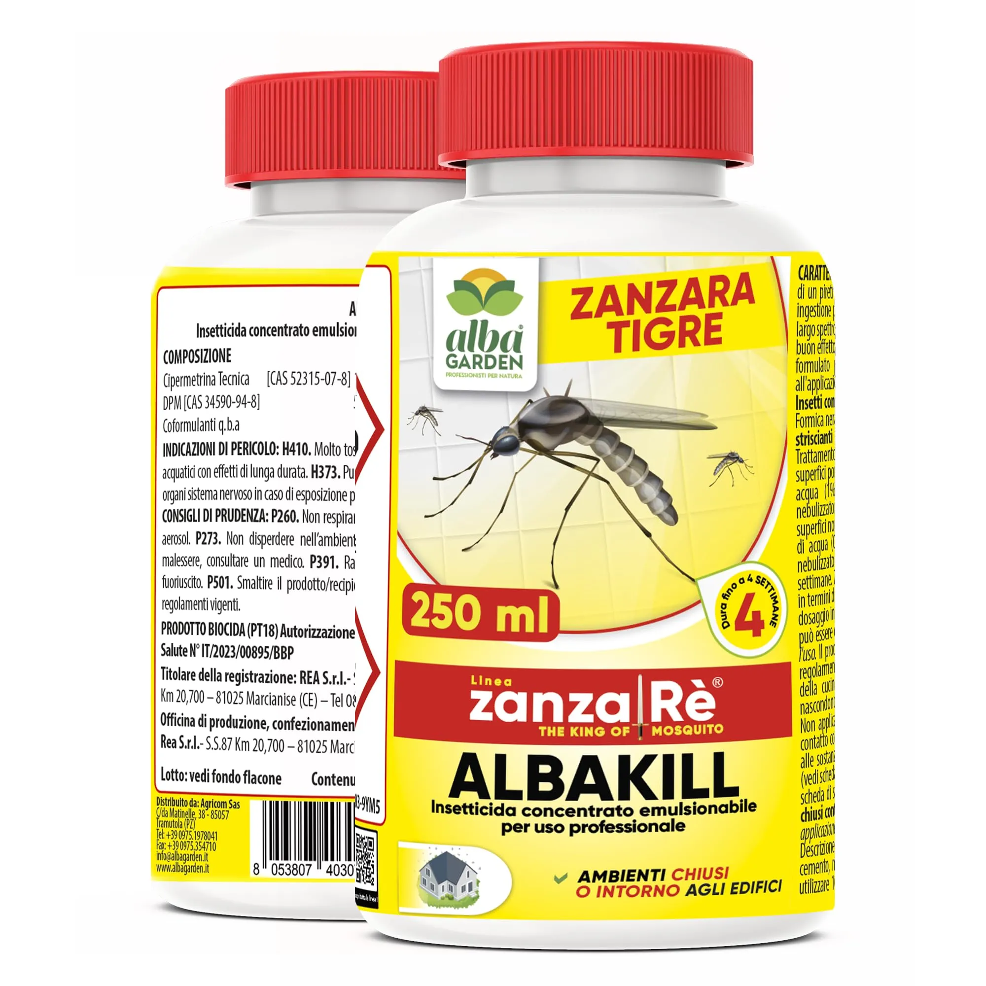 Albagarden - Insetticida Antizanzare Giardino Concentrato - Insetticida per Esterno E Interno contro Zanzare Comune e Zanzara Tigre - Barriera Anti Zanzare x 250 ml