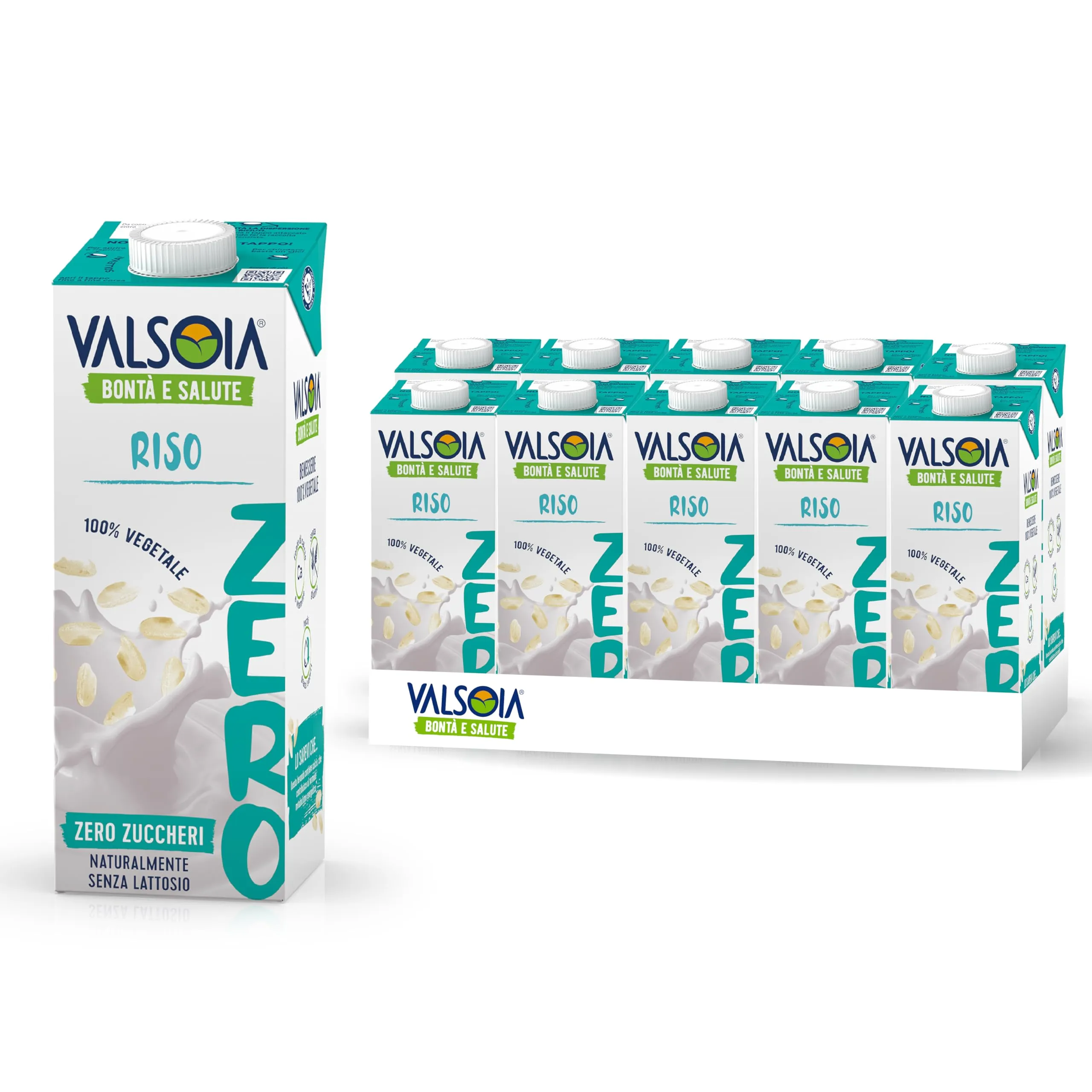 Valsoia - Bevanda Riso Zero Zuccheri, Box da 10 Tetra Brik da 1000 ml, Vegetale, Senza Lattosio e Glutine, con Calcio e Vitamine, Ideale anche per Vegani, Vegetariani e Celiaci
