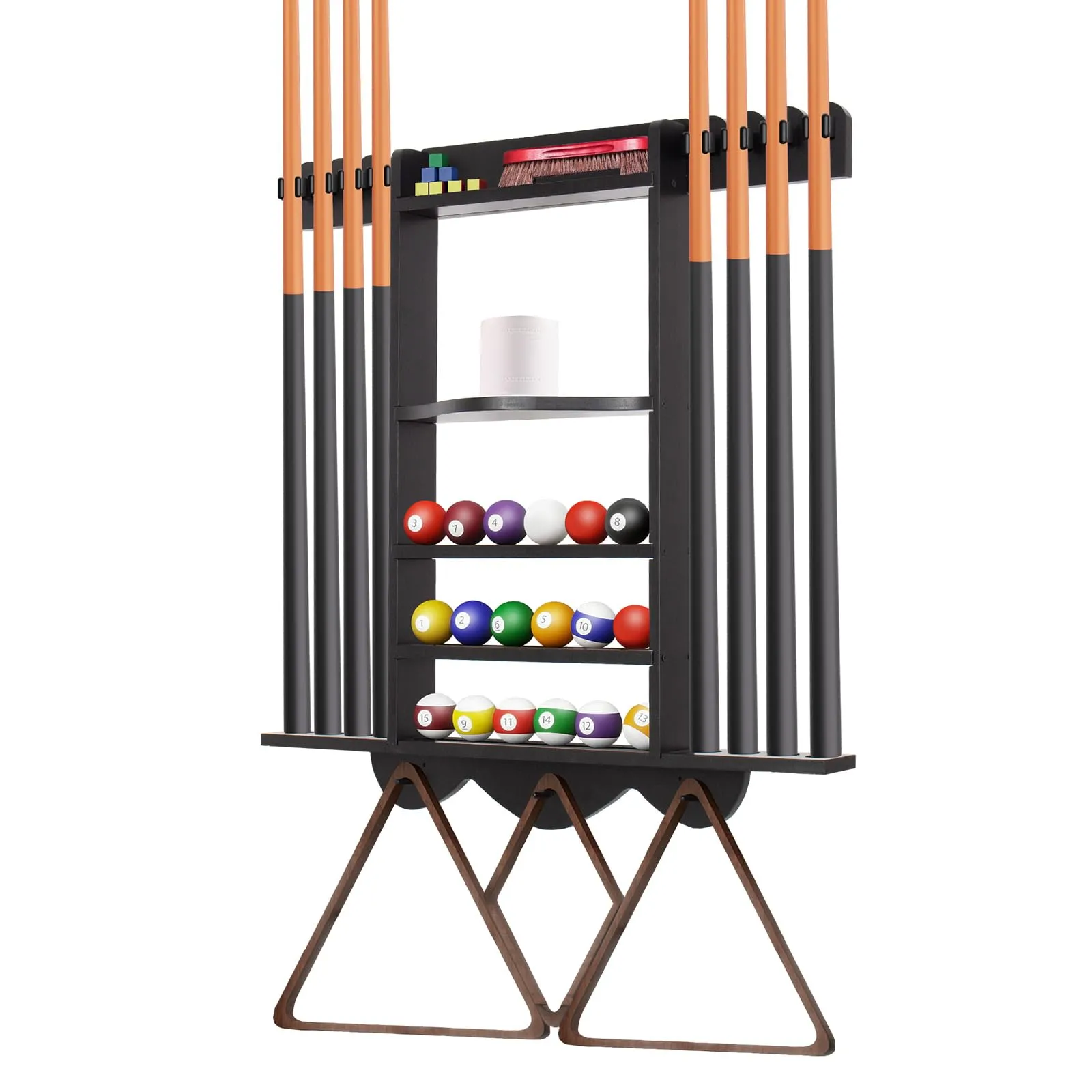 Leogreen Porta Stecche da Biliardo da Parete, per 8 Stecche, 18 Palle, 3 Portapalle, 1 Rotolo di Carta, Supporto in Legno di Pino con Mensola Superiore, per Casa, Sala Biliardo, Club e Bar