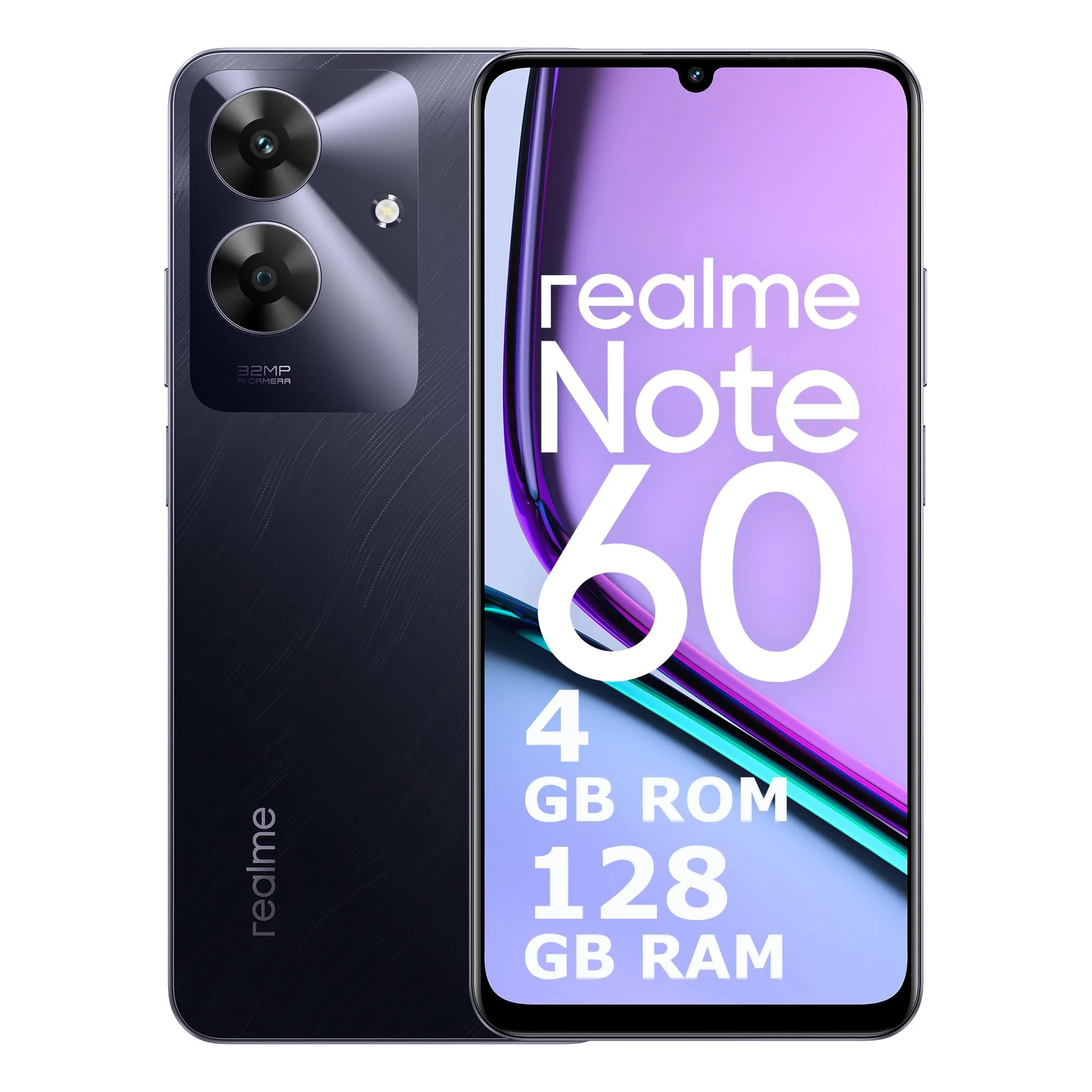 realme Note 60 Smartphone 4+128 GB, garanzia di fluidità ArmorShell di 48 mesi, fotocamera Super Clear da 32 MP, display Eye Comfort da 90 Hz, mini Capsule 2.0, batteria massiccia da 5000 mAh, nero