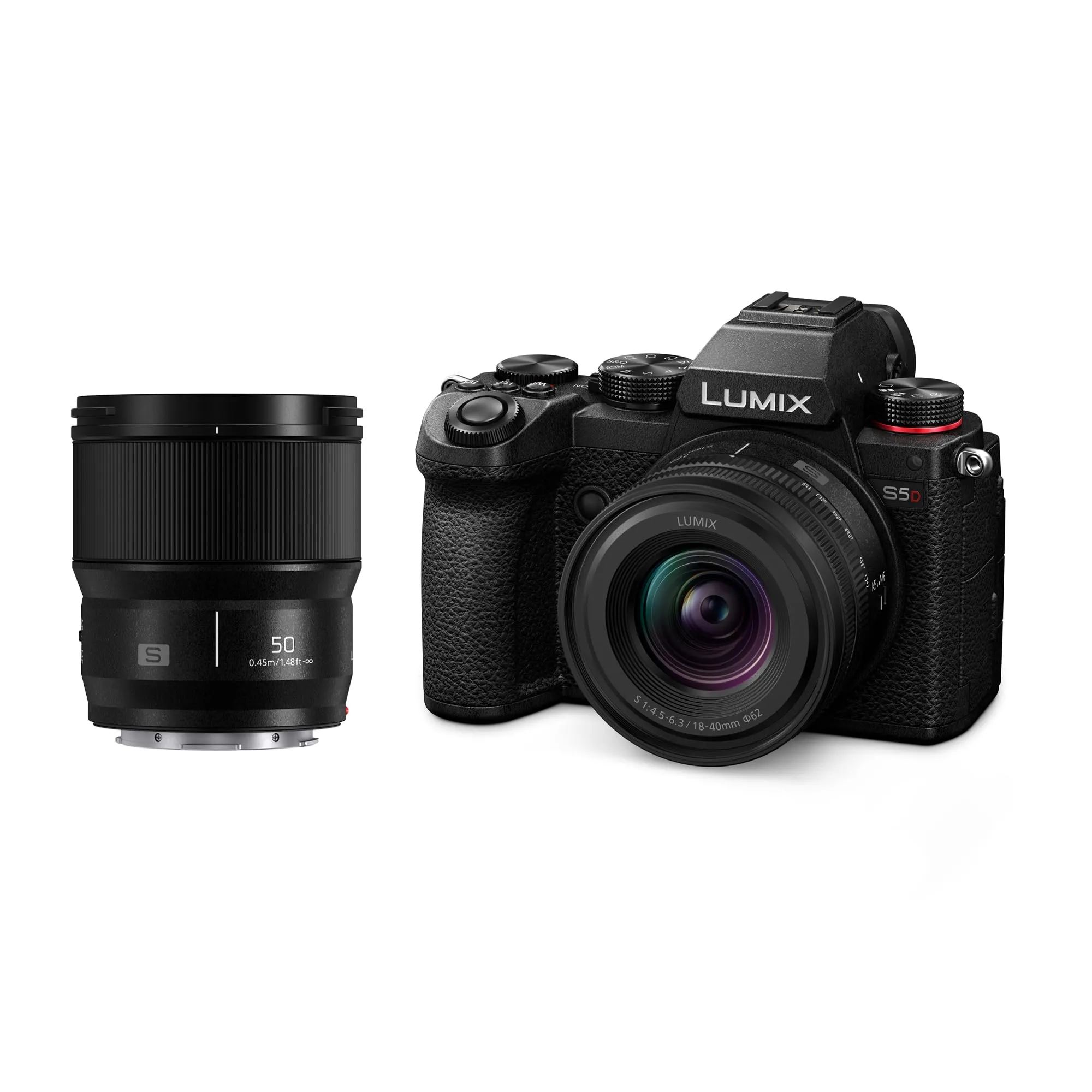 Panasonic DC-S5DWE-K Corpo macchina mirrorless Lumix S5D Full Frame, 24,2MP, registrazione 4K 60P, mirino Live View, Wi-Fi, Bluetooth, con Lente S-R1840E 18-40mm e S-S50ME 50mm, Nero, S5D (NUEVO)