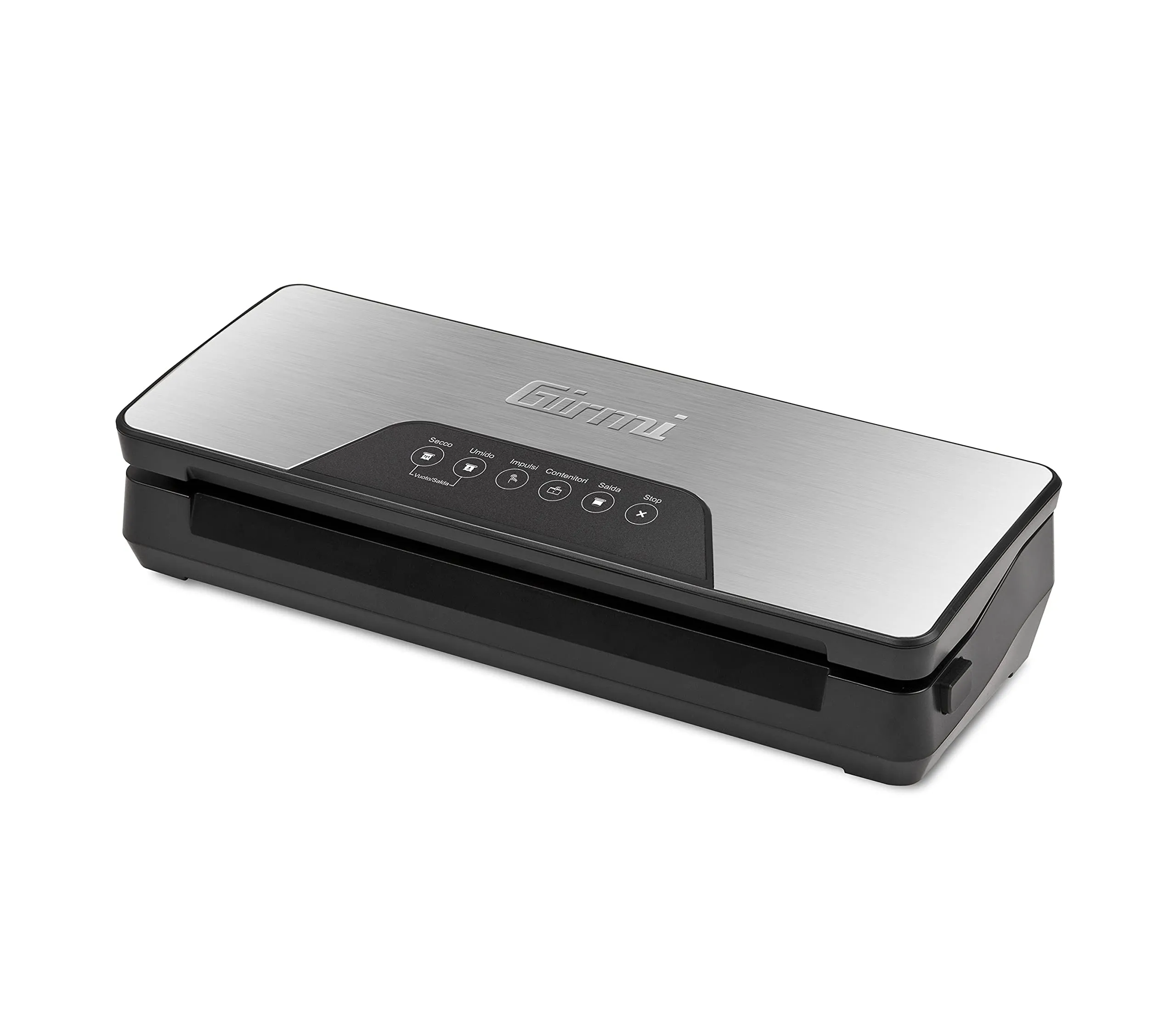 Girmi VT75 Macchina per il Sottovuoto per Alimenti Automatica,130 W, Forza Aspirante -750 mBar, 3 Funzioni sigilla, sottovuoto, contenitori, Panello Soft-Touch, Include rullo, Nero