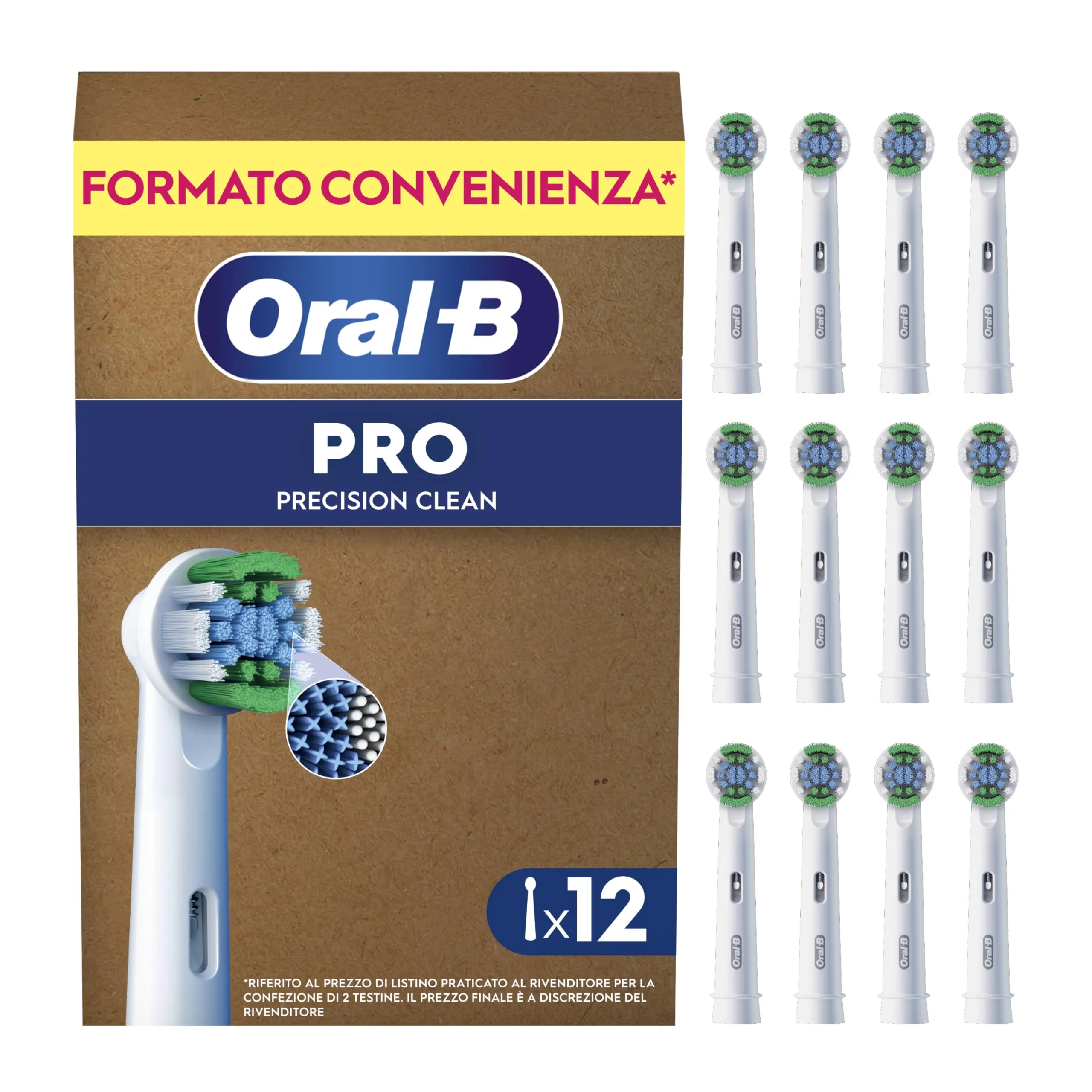 Oral-B Precision Clean Testine Spazzolino Elettrico, Confezione da 12 Testine di Ricambio, Pulizia Precisa e Sbiancante, Indicatore di Utilizzo della Testina