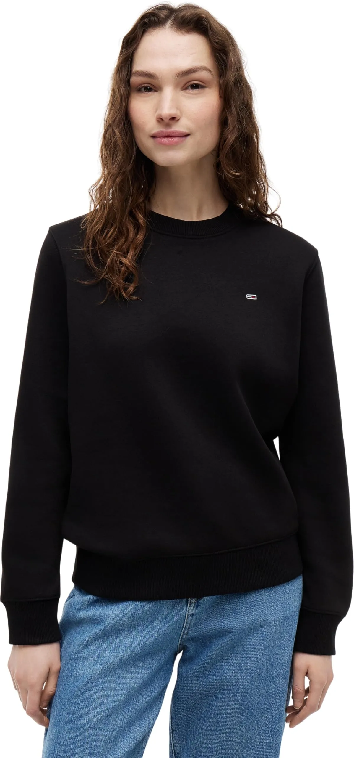 Tommy Jeans Tjw Reg S Flag Crew Dw0Dw19959, Felpa Donna, Nero (Black), XS