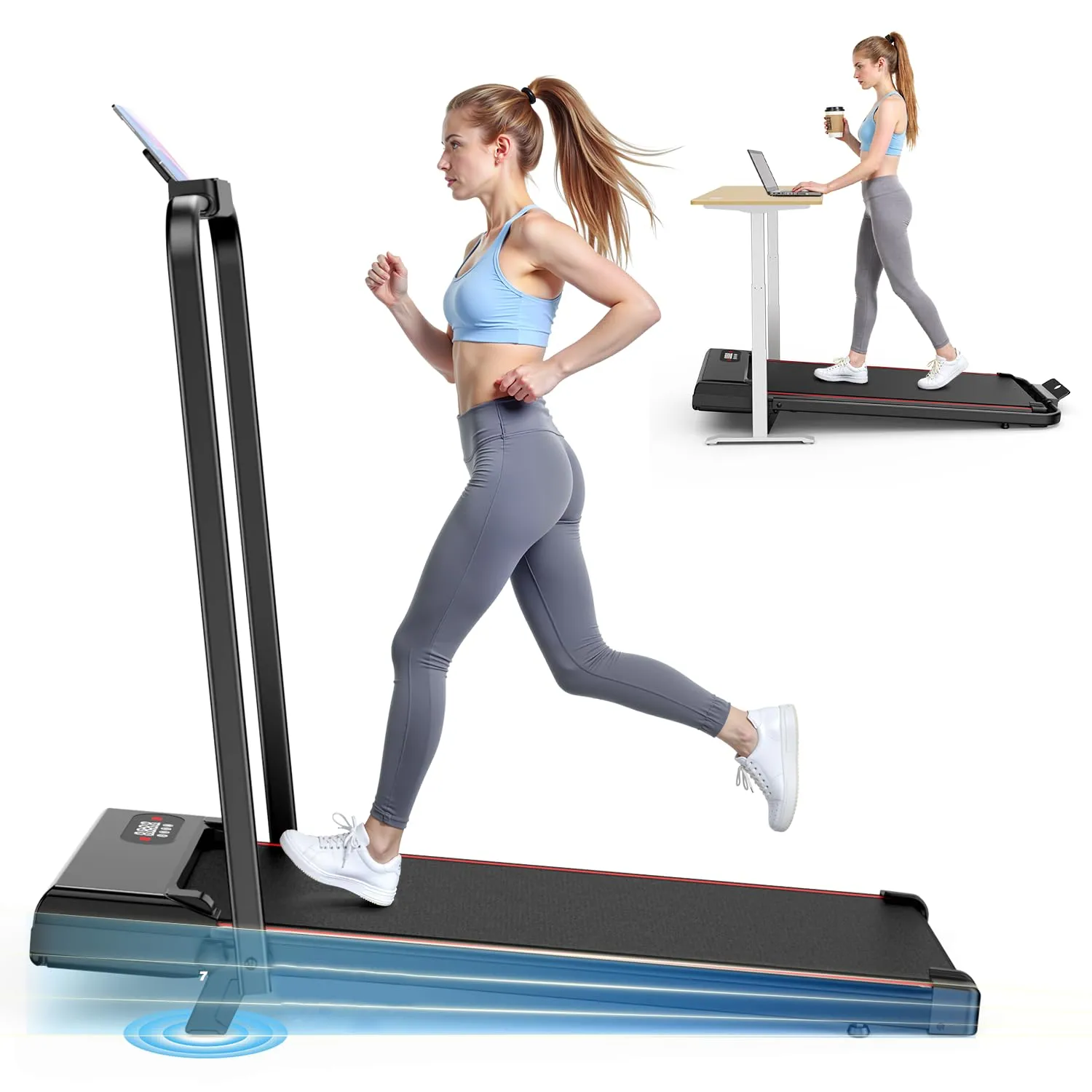 Dskeuzeew Tapis Roulant Elettrico Piehevole Inclinazione 8%, 3 IN 1 Walking Pad Tapis Roulant Extra Large, Telaio Rinforzato, Schermo LCD e Chiave di Sicurezza(Nero)