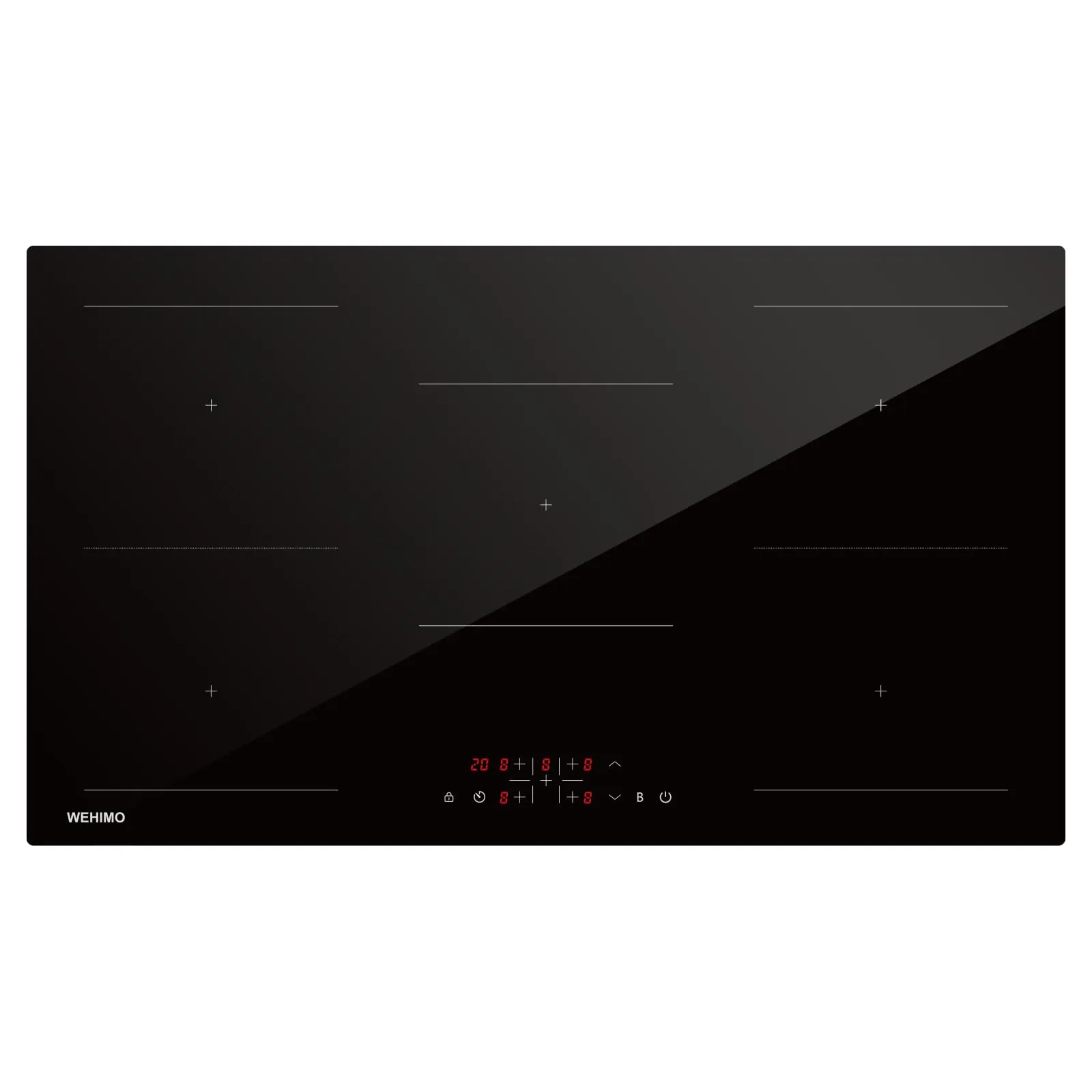 WEHIMO Piano cottura a induzione 5 Fuochi da Incasso, Piastra a Induzione 8600W, Piano Cottura 90cm, 9 Livelli di Potenza, Booster, Timer, Nero, 5 Zone