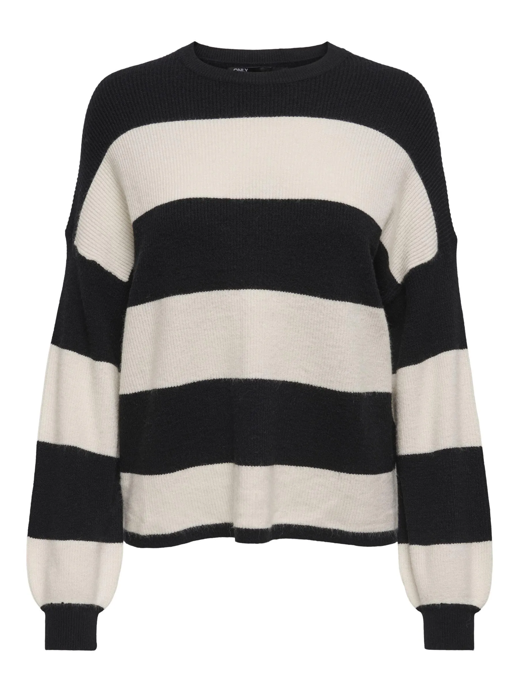 ONLY Onlatia L/S Stripe Maglione Knt Noos, Black/Stripes:Whitecap Gray Melange, M Donna