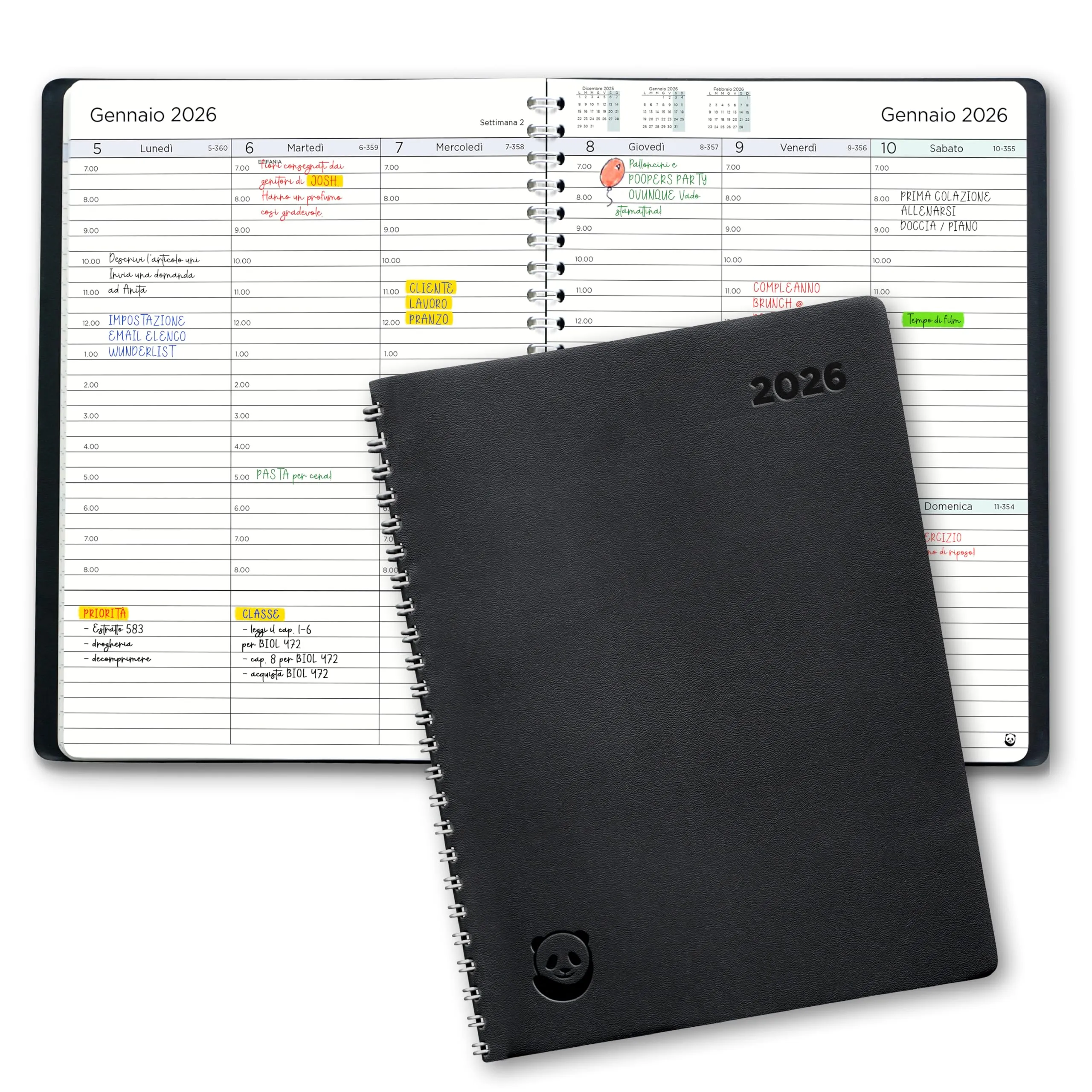 Diario 2026 di Smart Panda – Agenda 2026 Settimanale - Design Semplice per Stimolare la Produttività – Copertina Morbida, Intervalli di 30 Minuti – Calendario Annuale con Note – A5, in Italiano