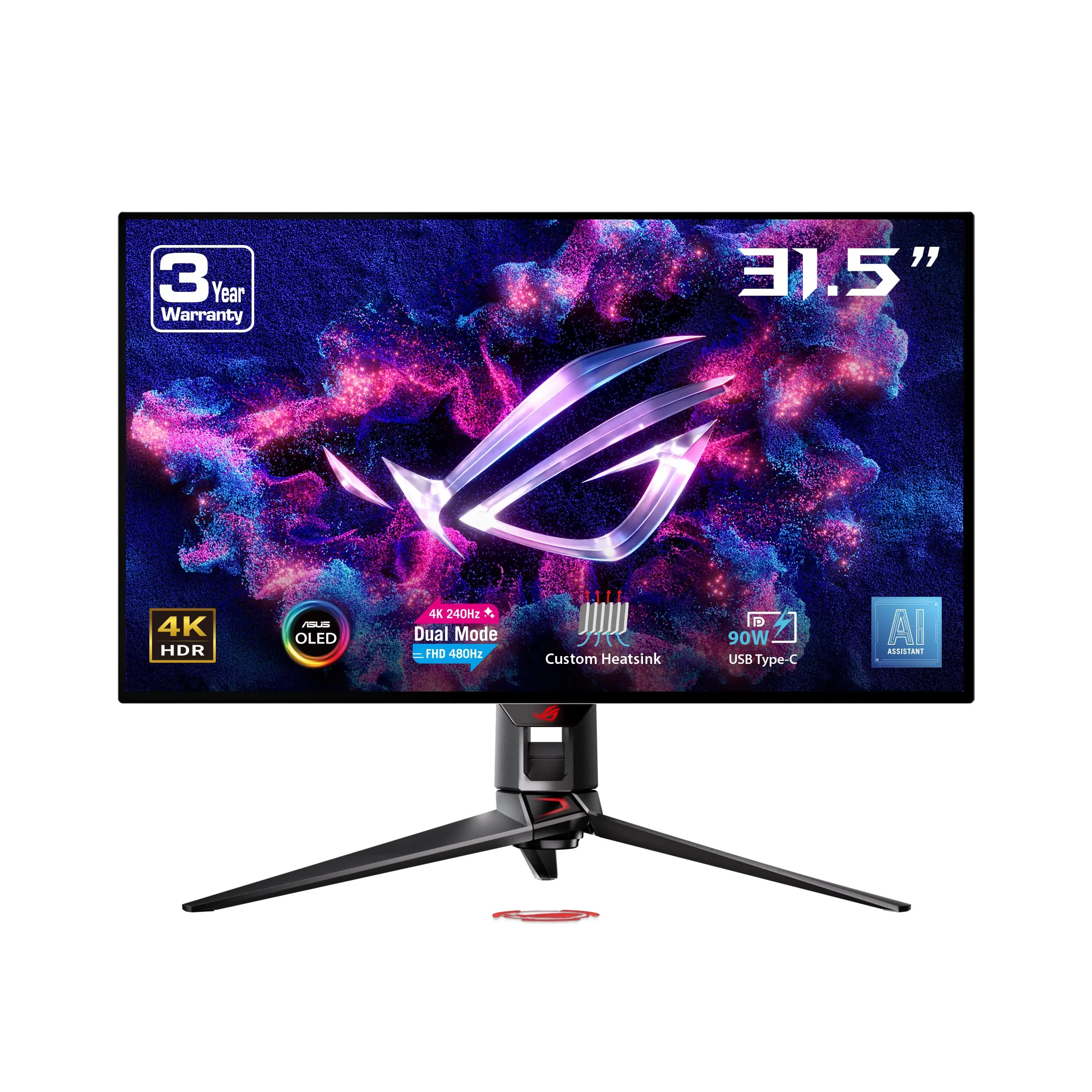 ASUS ROG Swift OLED PG32UCDP Monitor Gaming con Pannello WOLED da 32” pollici (31,5) 4K 240Hz / FHD 480Hz, Tempo di Risposta 0,03ms, G-SYNC, OLED Care, USB Type-C, VESA DisplayHDR 400 True Black, Nero