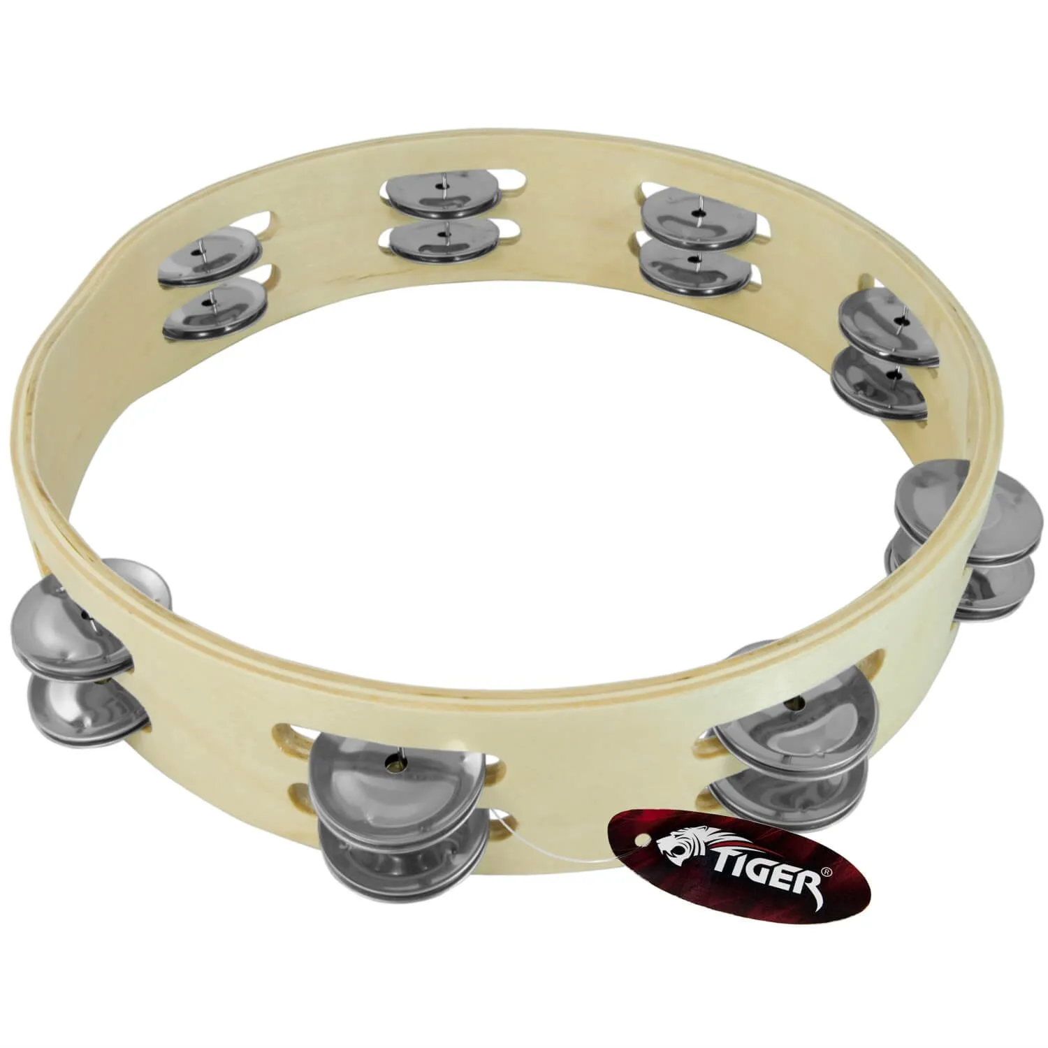 TIGER Tam84-10 - Tamburello Di Legno Con Fila Doppia Di Sonagli Nel Telaio, 25.4 cm