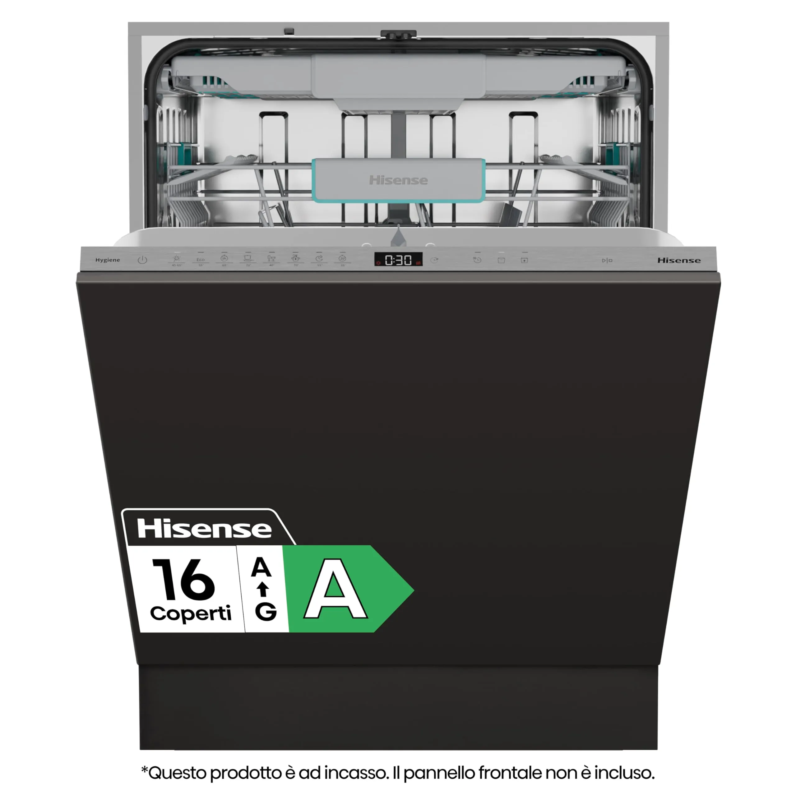 Hisense HV16A - Lavastoviglie, 16 coperti, 3 cesto, 8 programmi, motore inverter, partenza ritardata, total dry, Intensive Clean Zone, touch, incasso