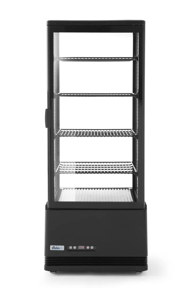 HENDI Vetrina da Esposizione Refrigerata, Sbrinamento Automatico, Sistema Antifog, 4 Ripiani, Illuminazione LED, Classe Energetica C, 98L, 230V, 210W, 452x406x(H)1116mm, Nero, ABS, Doppio Vetro
