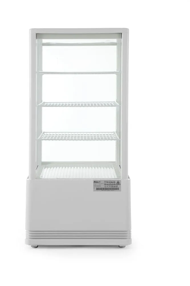 HENDI Vetrina da Esposizione Refrigerata, Sbrinamento Automatico, Sistema Antifog, 3 Ripiani, Illuminazione LED, Classe Energetica C, 78L, 230V, 170W, 452x406x(H)966mm, Bianco, ABS, Doppio Vetro