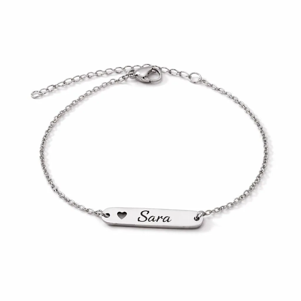 Bracciale Personalizzato con Nome in Acciaio Inossidabile – Incisione Nome o Testo a Scelta – Idea Regalo Donna Uomo – CollanaDream (Argento)
