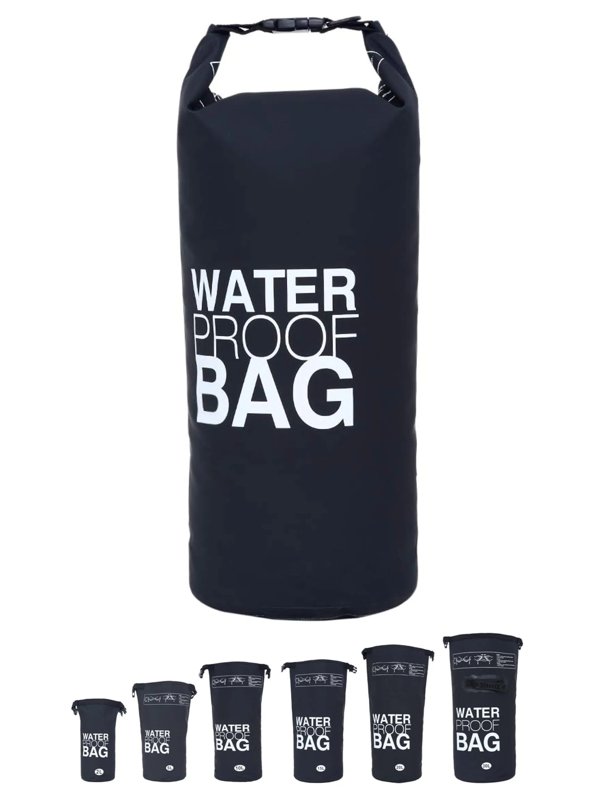 DonDon Dry Bag Borsa Impermeabile da 2l, 5l, 10l, 15l, 20l, 30l con Tracolla - Nero 5 Litri