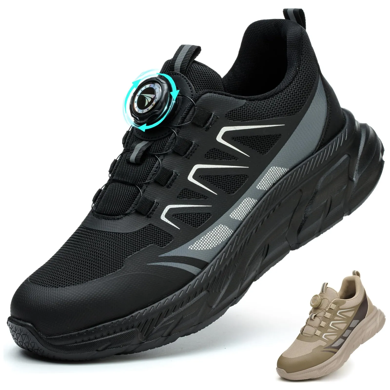 BAXIWUY Scarpe Antinfortunistiche Uomo Scarpe da Lavoro Donna Leggere Traspiranti Sneakers Alte Antiscivolo Comode Scarpe Sicurezza Regolazione Rapida dei Lacci Nero, 43 EU