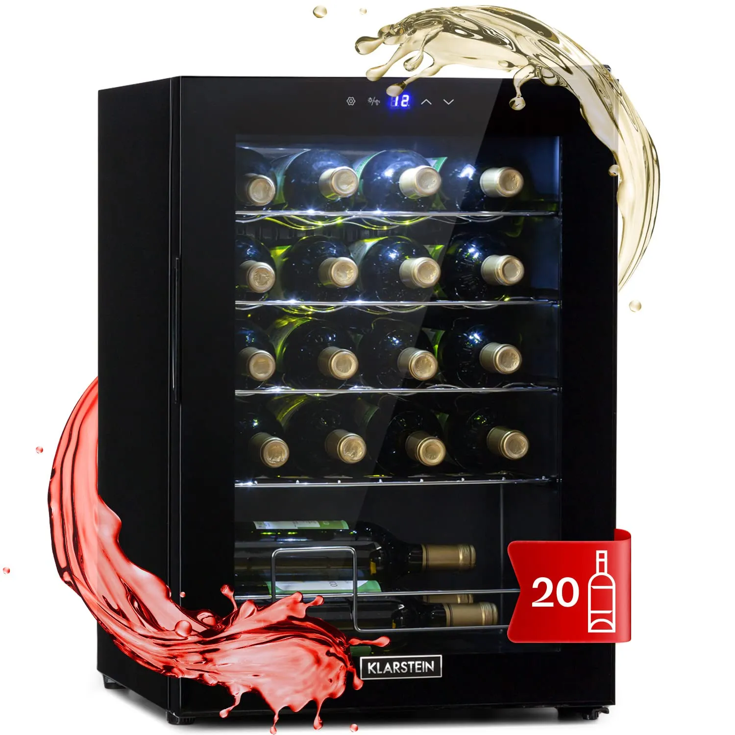 KLARSTEIN Cantinetta Vino Design, Cantinetta Vino Refrigerata a Zona Singola per Vino Rosso, Bianco e Birra, Controlli Touch, Frigo Vino Cantinetta per Esterno/Interno, 5-18°C, 53L, 20 Bottiglie