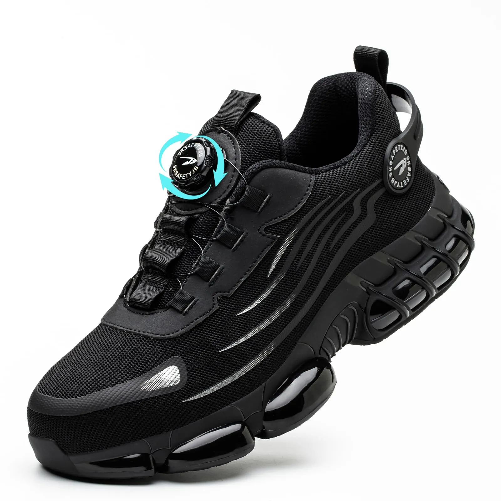 GemChve Scarpe Antinfortunistiche Uomo Donna Leggere Traspiranti Sneakers Antiscivolo Scarpe Sicurezza con Punta in Acciaio Regolazione Rapida dei Lacci Black 42 EU