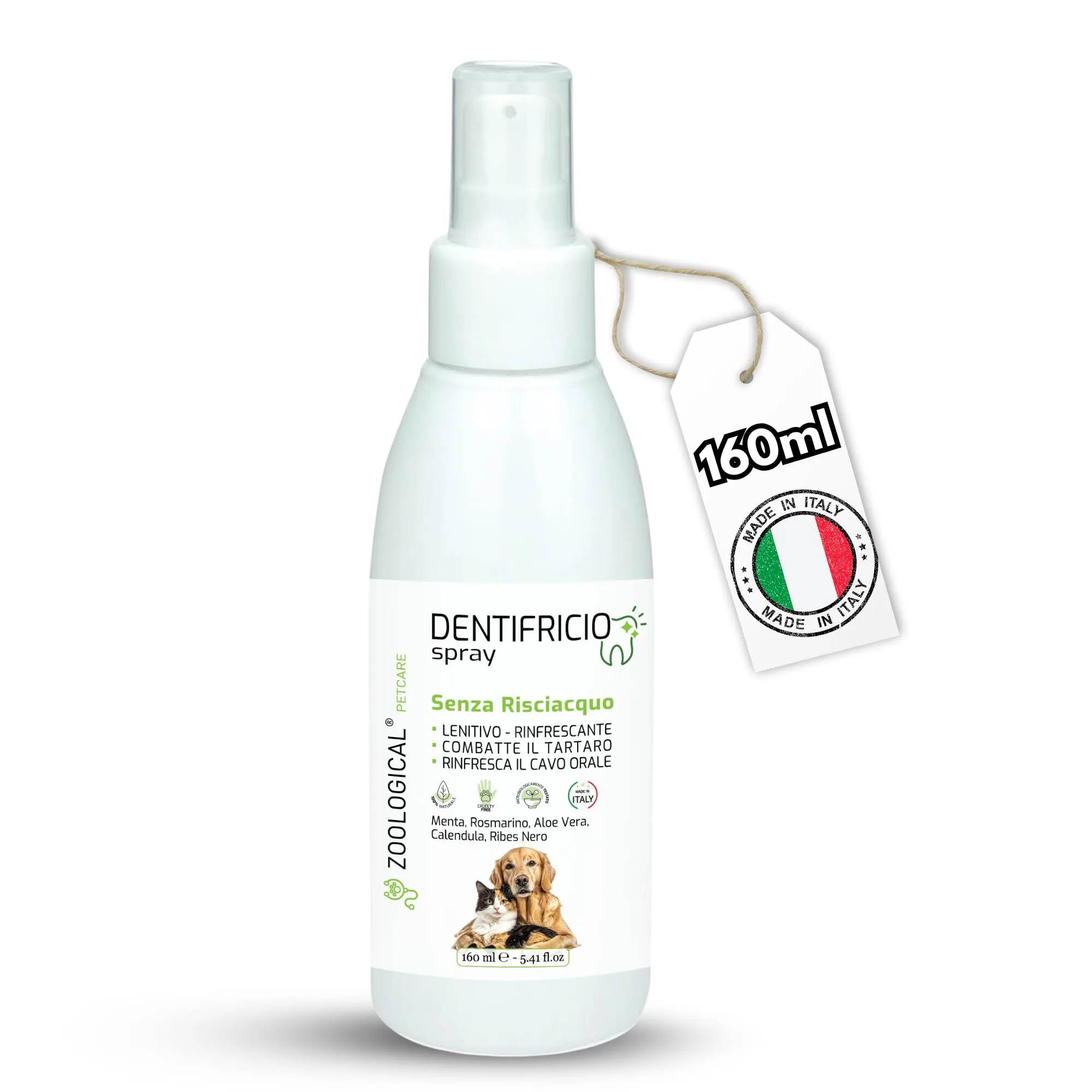 Dentifricio Spray per Cani e Gatti - Maxi Formato 150ml - Profumo per Alito Cattivo con Menta e Rosmarino - Pulizia Denti Senza Risciacquo e Insapore - Prodotto in Italia