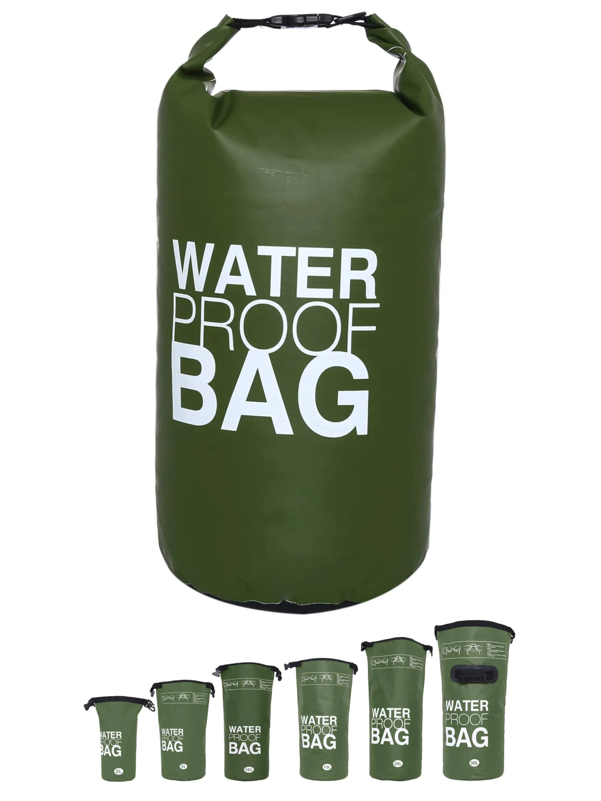 DonDon Dry Bag Borsa Impermeabile da 2l, 5l, 10l, 15l, 20l, 30l con Tracolla - Olivia 20 Litri