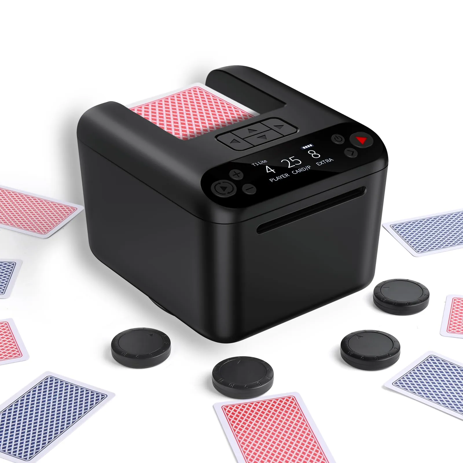 Distributore Automatico di Carte – Rotazione 180°/360° per 1–3 Mazzi, 2–12 Giocatori con 4 Telecomandi | Modalità di Gioco Integrate, Ricaricabile & Silenzioso per Poker, Blackjack, Texas Holdem, UNO