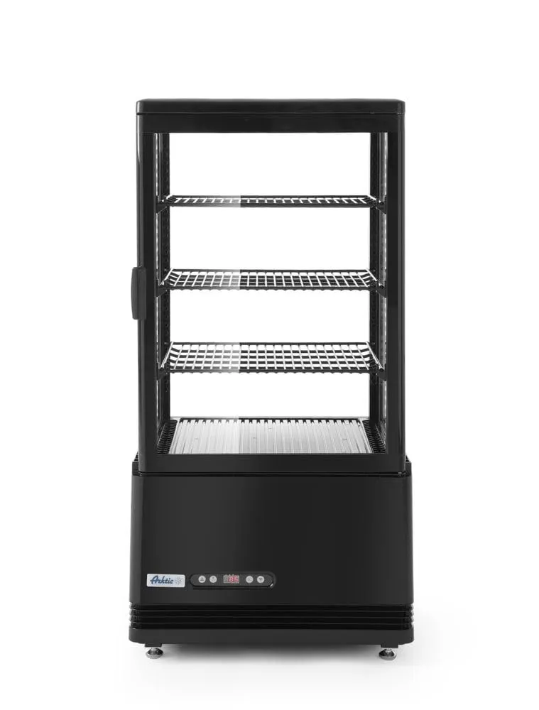 HENDI Vetrina da Esposizione Refrigerata, Sbrinamento Automatico, Sistema Antifog, 3 Ripiani, Illuminazione LED, Classe Energetica C, 68L, 230V, 170W, 452x406x(H)891mm, Nero, ABS, Doppio Vetro