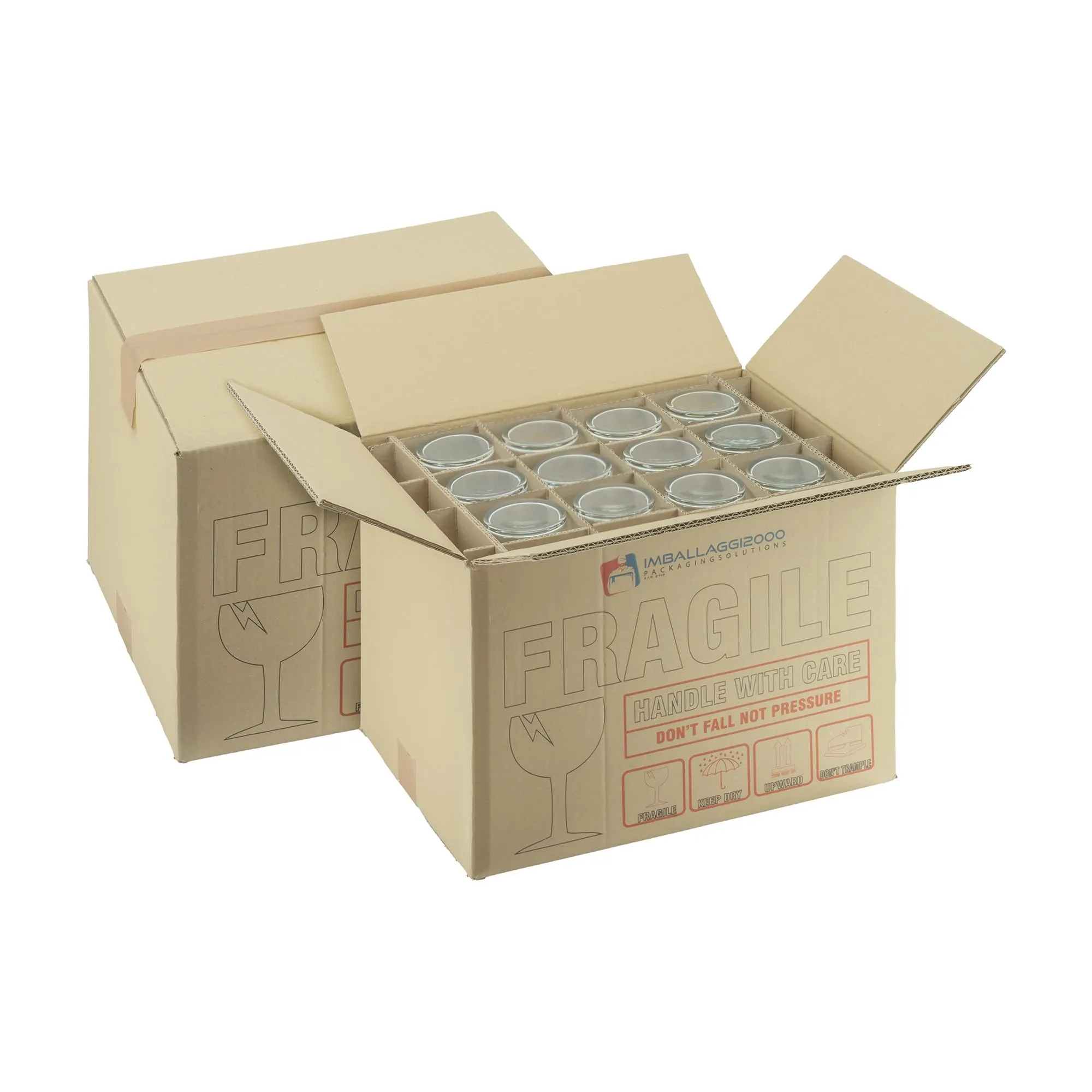 IMBALLAGGI 2000-2 Scatoloni per Trasloco Bicchieri - Scatoloni 40x30x30 cm - Ogni Scatola Contiene 24 Bicchieri o 12 Calici - Rinforzate Doppia Onda - Imballaggi per Spedizione e Trasloco