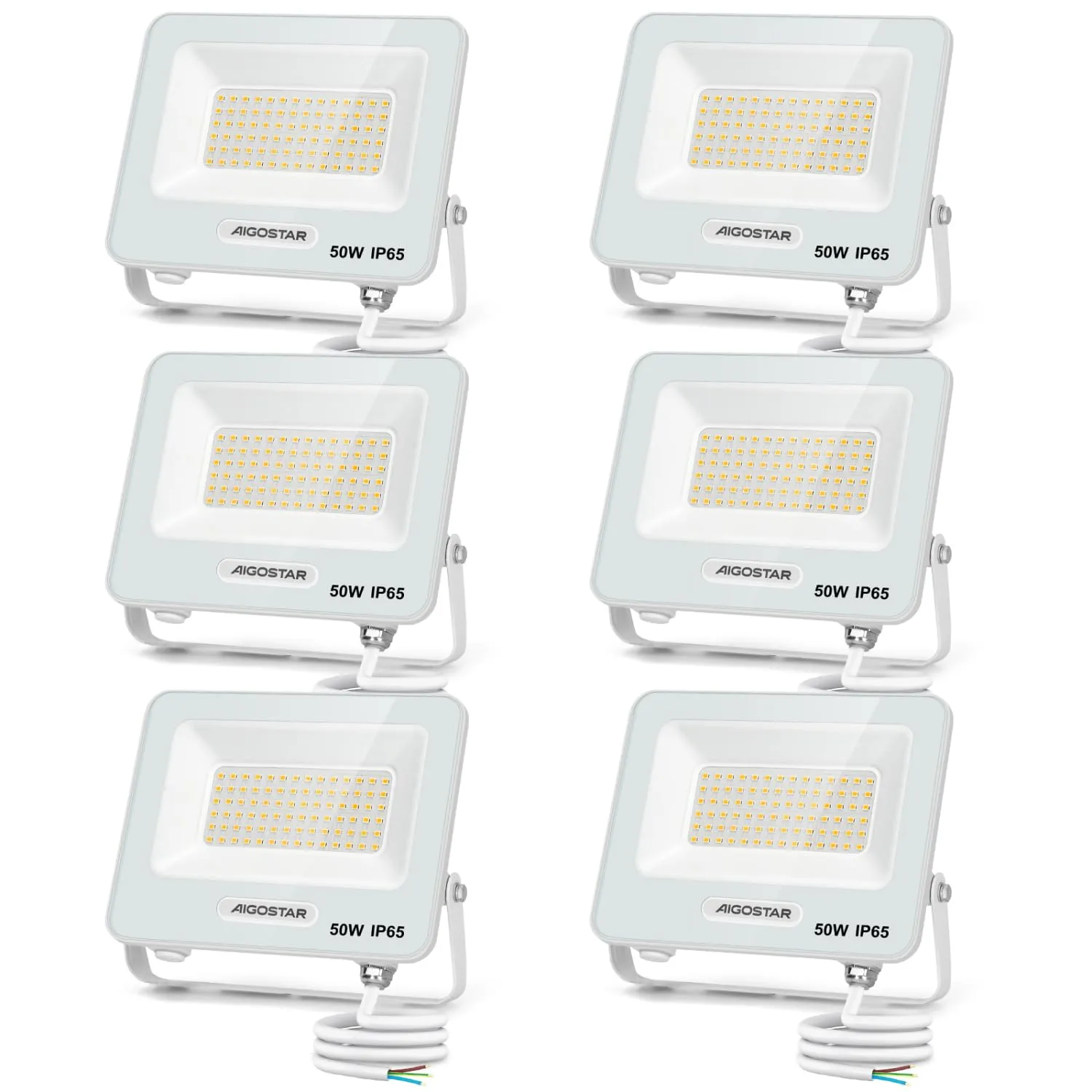 Aigostar Faretto LED da Esterno 50W, 4500LM, Faretti LED Esterno Naturale 4000K, Luce di Sicurezza Impermeabile IP65, Per Giardino, Cortile, Garage, Corridoio, Confezione da 6