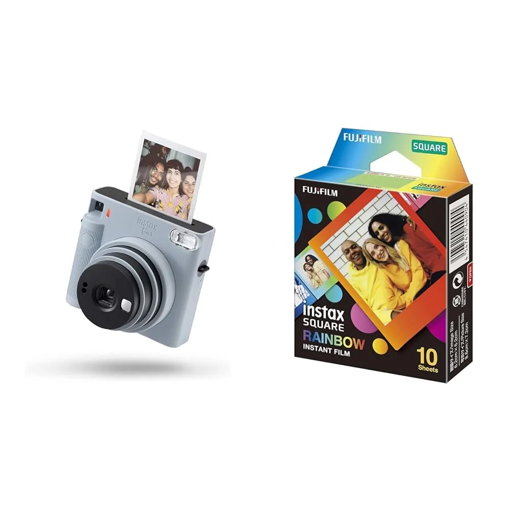 Fujifilm Instax Square Sq 1 Glacier Blue | Fotocamera A Sviluppo Istantaneo | Modalità One-Touch Selfie & SQUARE Rainbow, Film Pellicola Istantanea, Formato Quadrato