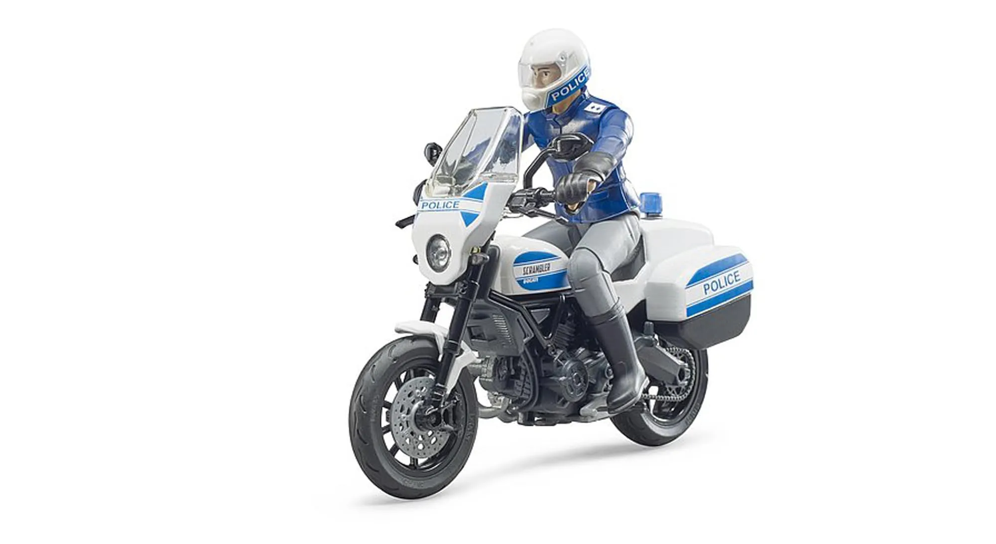 bruder 62731 - bworld Scrambler Ducati moto della polizia e poliziotto, veicolo di emergenza, stazione di polizia