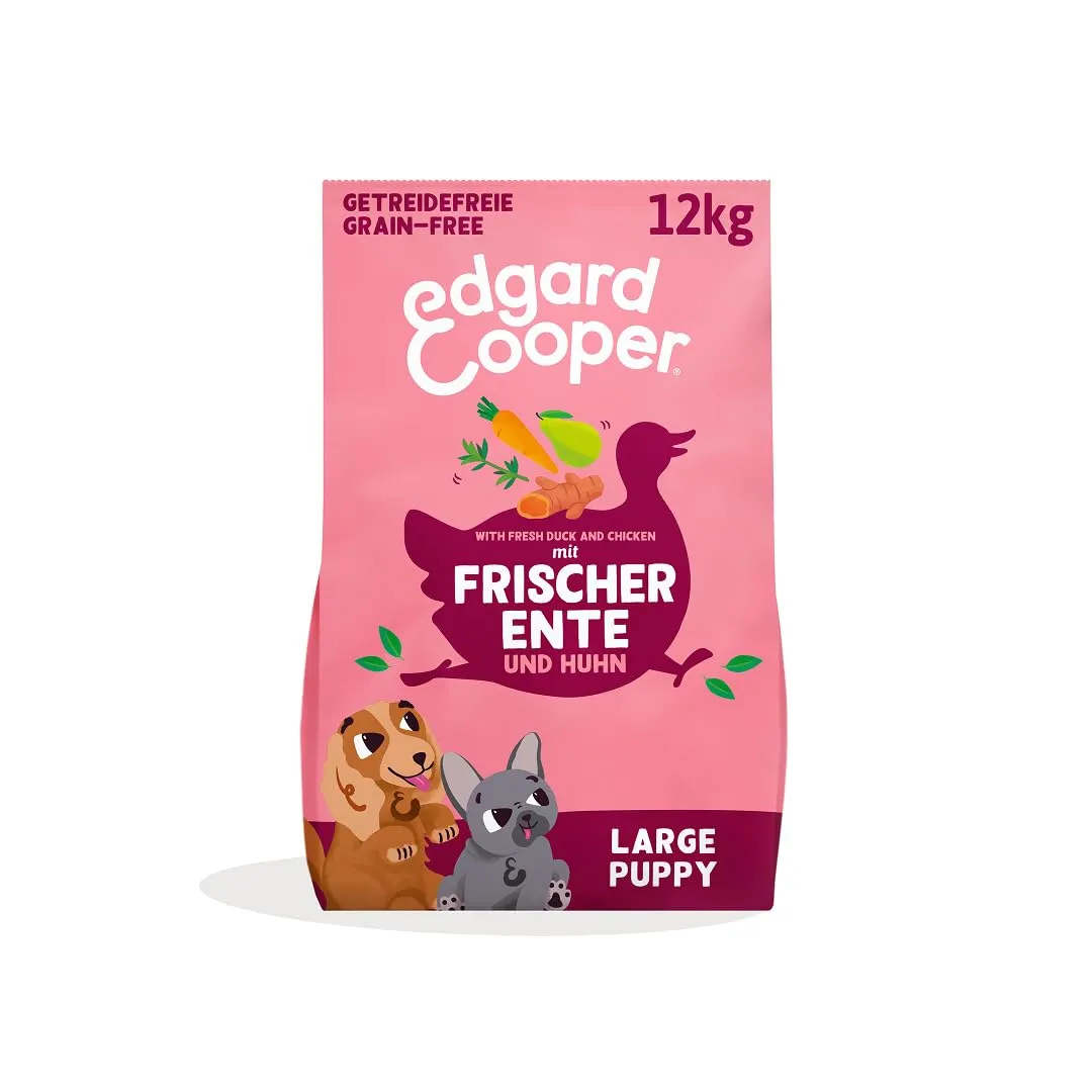 Edgard & Cooper cibo per cuccioli, cibo secco per cani (anatra e pollo, 12 kg), cibo per cani secco, senza cereali, ingredienti naturali e carne fresca, pieno di aminoacidi essenziali