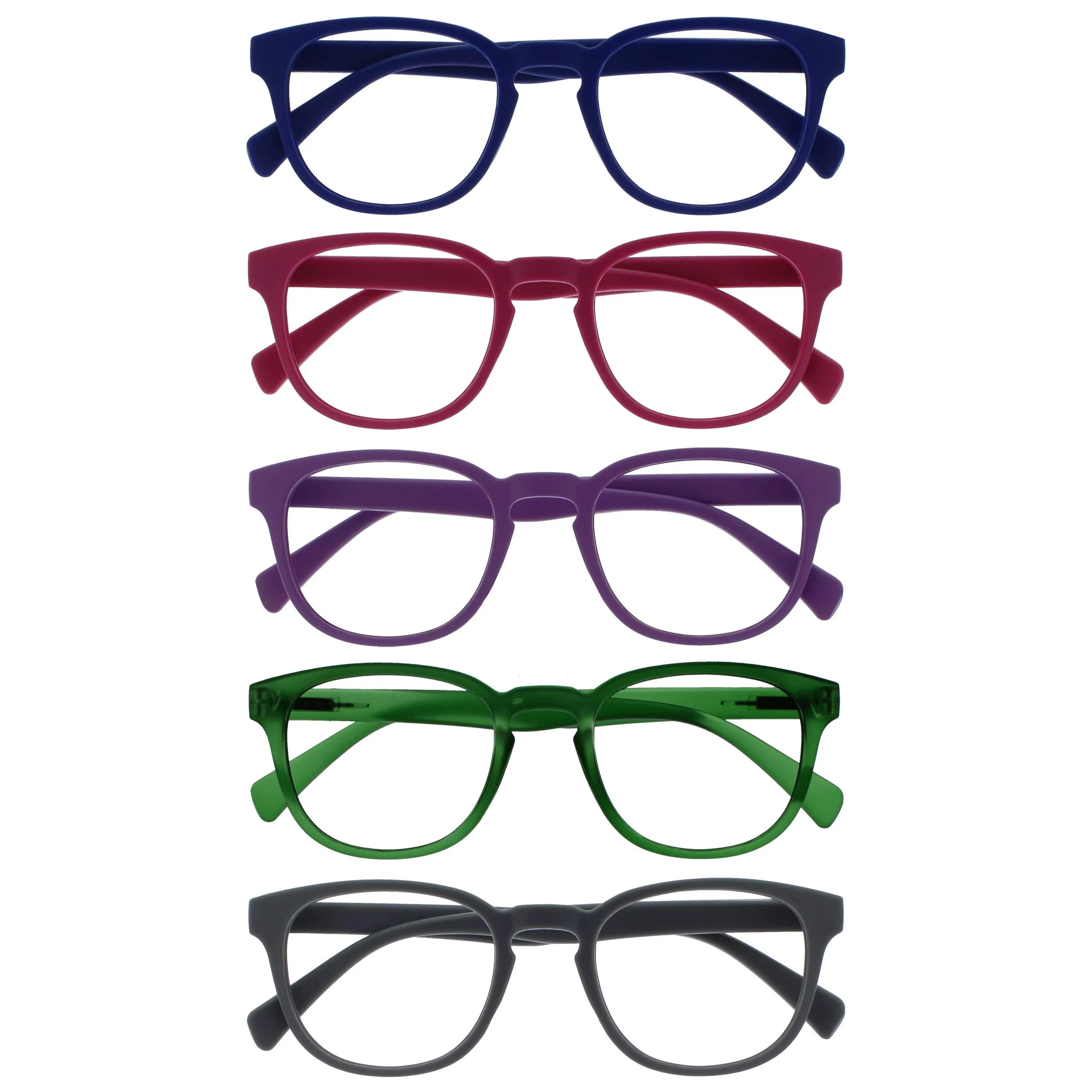 OPULIZE Pop 5 Pacco Retrò Giro Blu Rosa Porpora Verde Grigio Uomo Donna Occhiali Da Lettura Cerniere Molla RRRRR2-34567 +2,50
