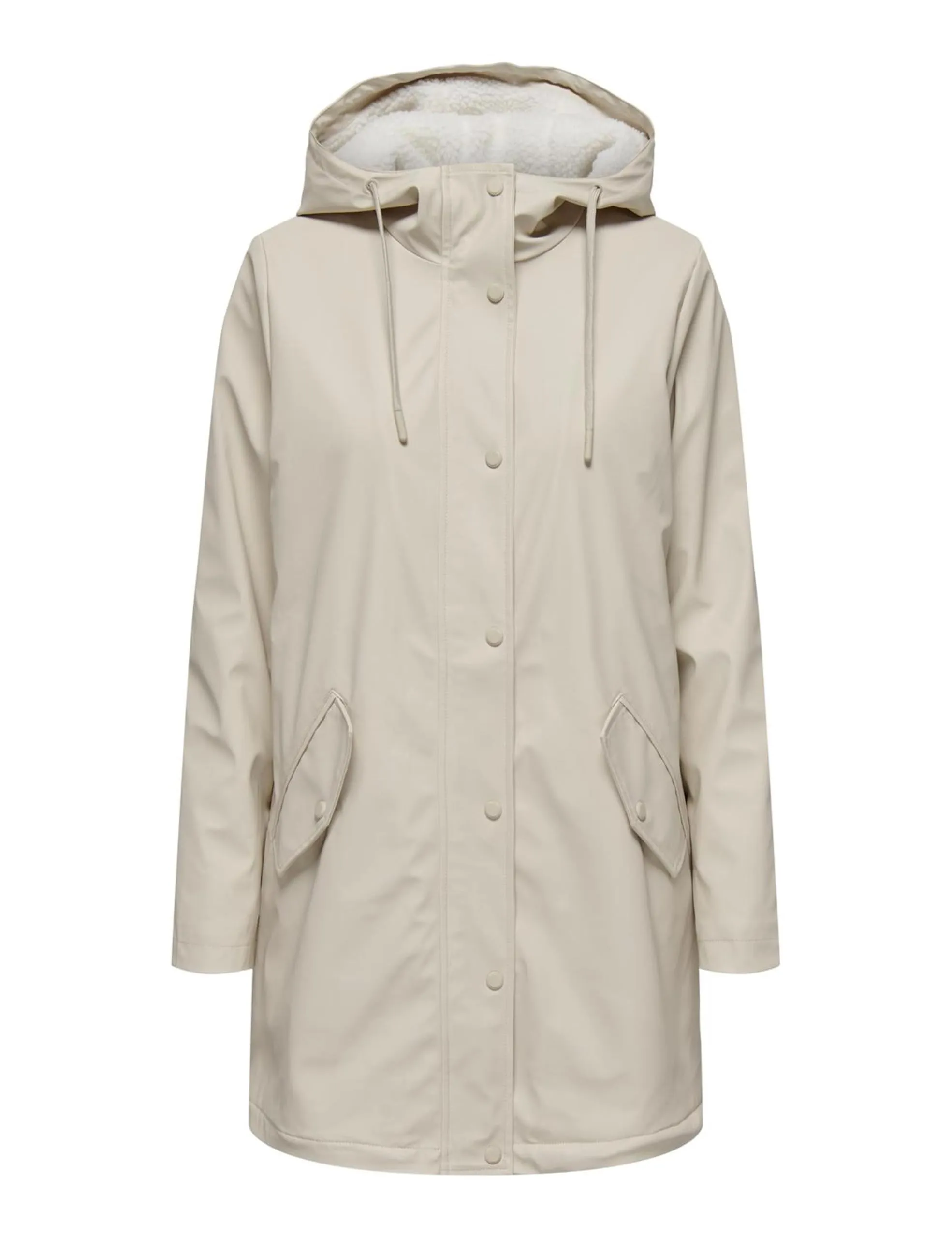 ONLY Onlsally Raincoat OTW Noos Rain Jacket da donna, Farina d'avena/dettaglio: bianco orsacchiotto, L