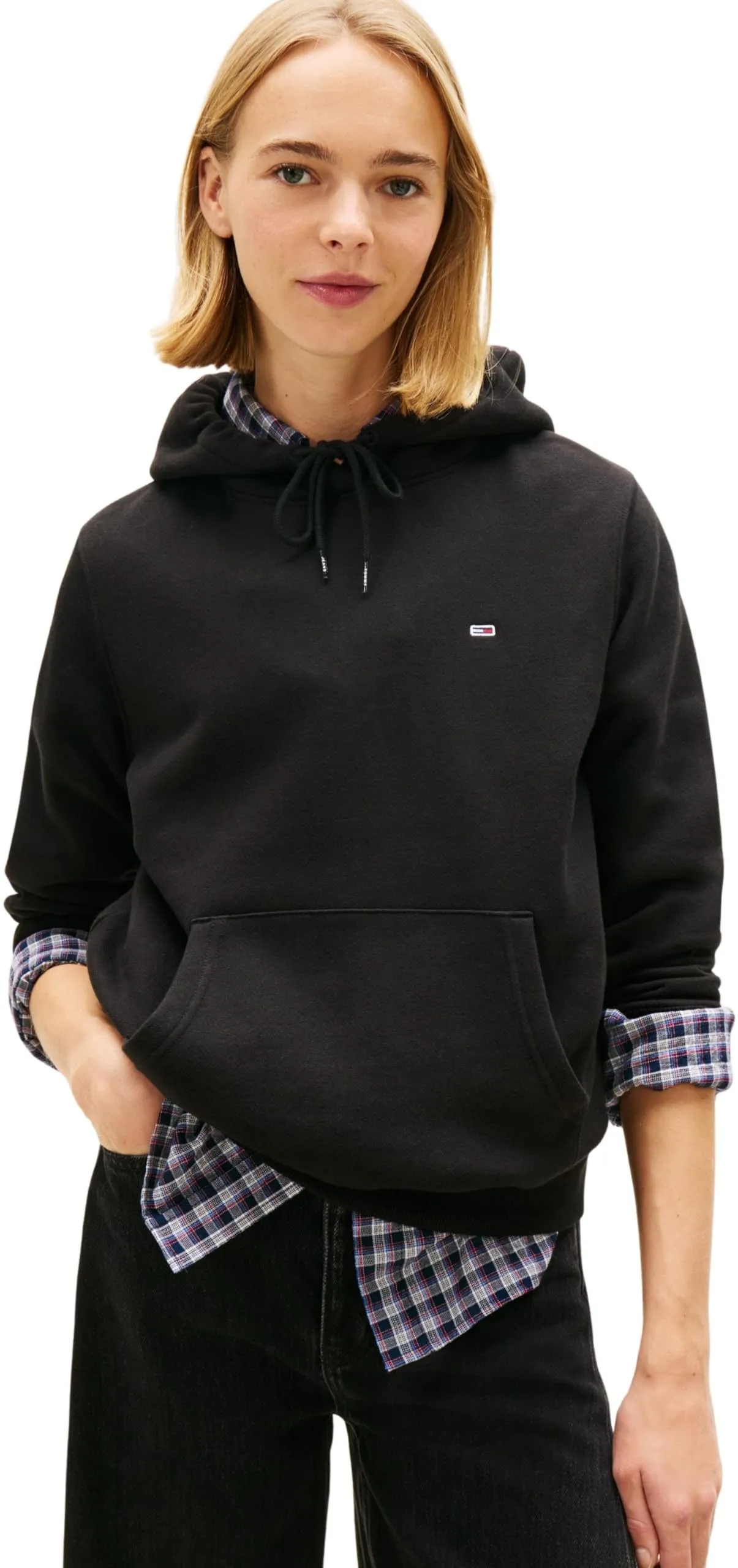 Tommy Jeans Tjw Reg S Flag Hoodie Dw0Dw19958, Felpa con Cappuccio, Donna, Nero (Black), L