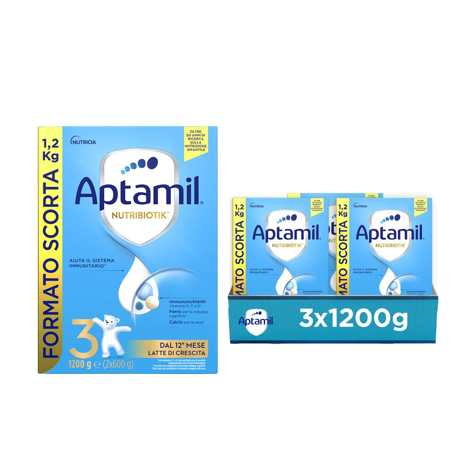 APTAMIL 3 - Latte in Polvere per Bambini dal 12° mese - 3600 grammi (3 confezioni da 1200g)
